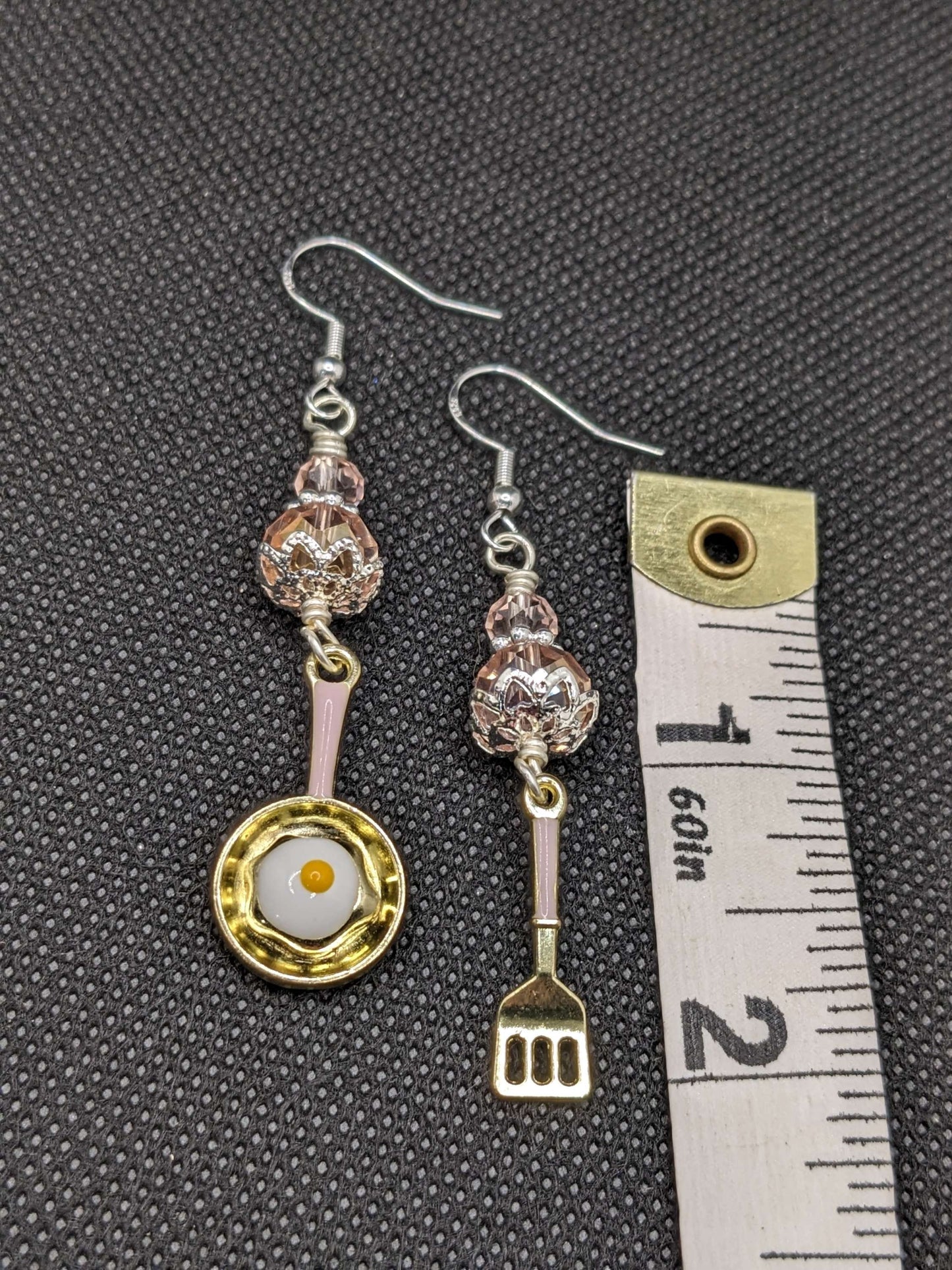 Pink Crystals & fried Egg pan Earrings - Earrings