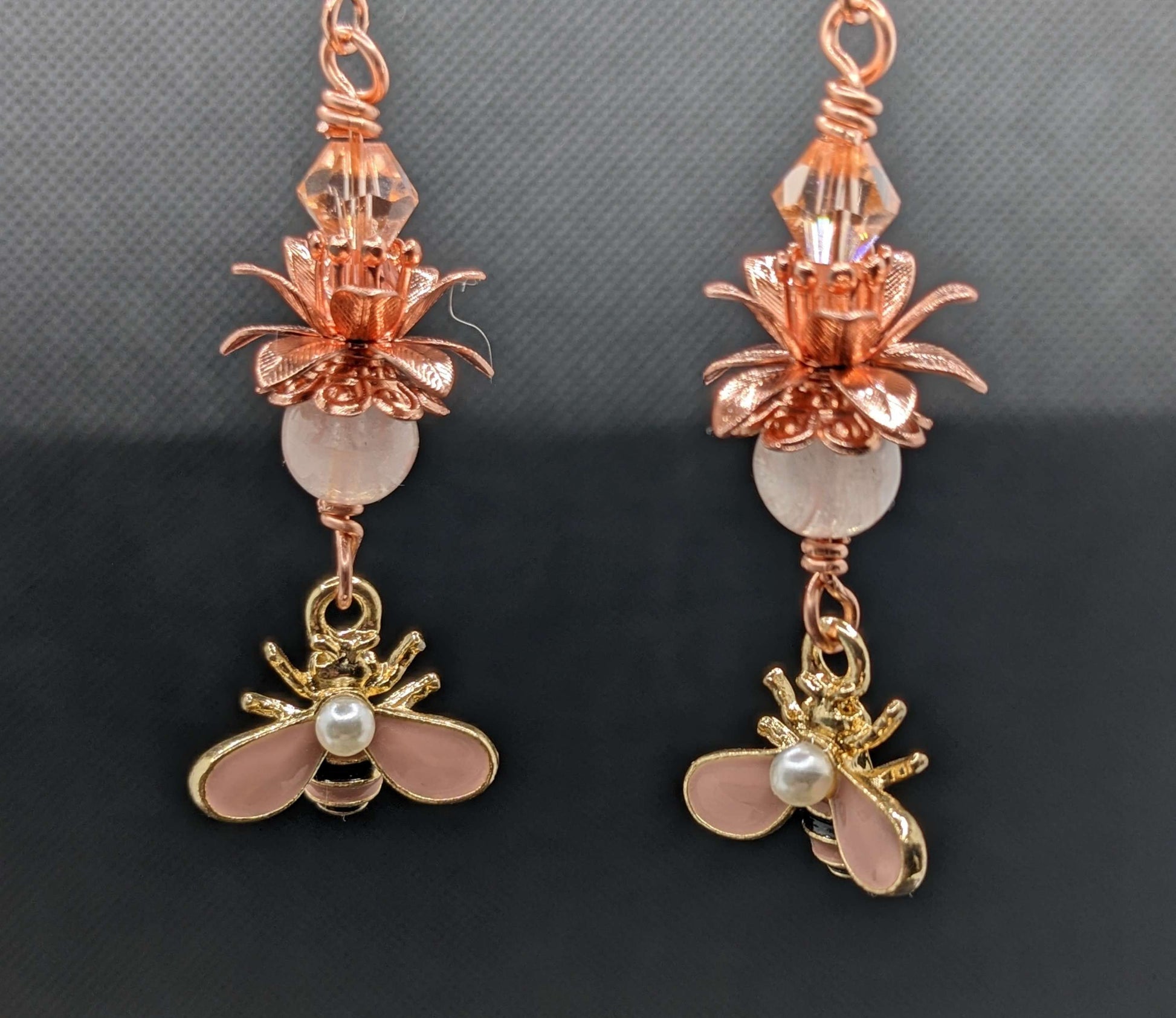 Rose Quartz Bee Earrings - Earrings