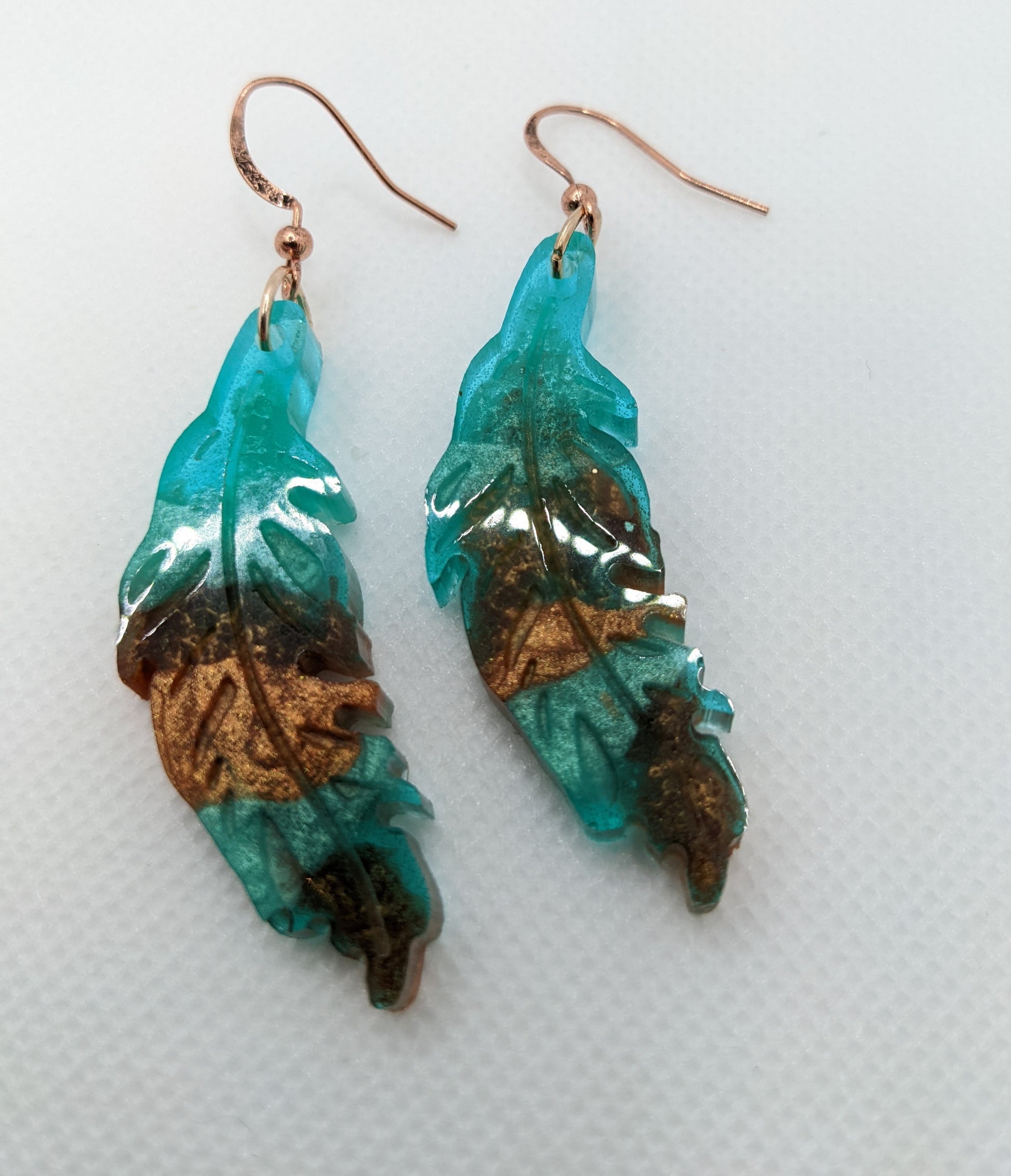 Teal, Turquoise & Copper Feather Earrings - Earrings