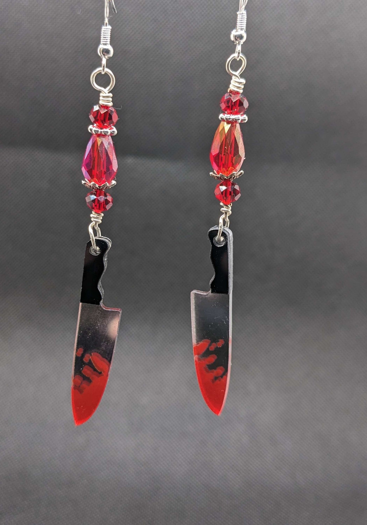 Red Crystals & butcher knife Earrings - Earrings