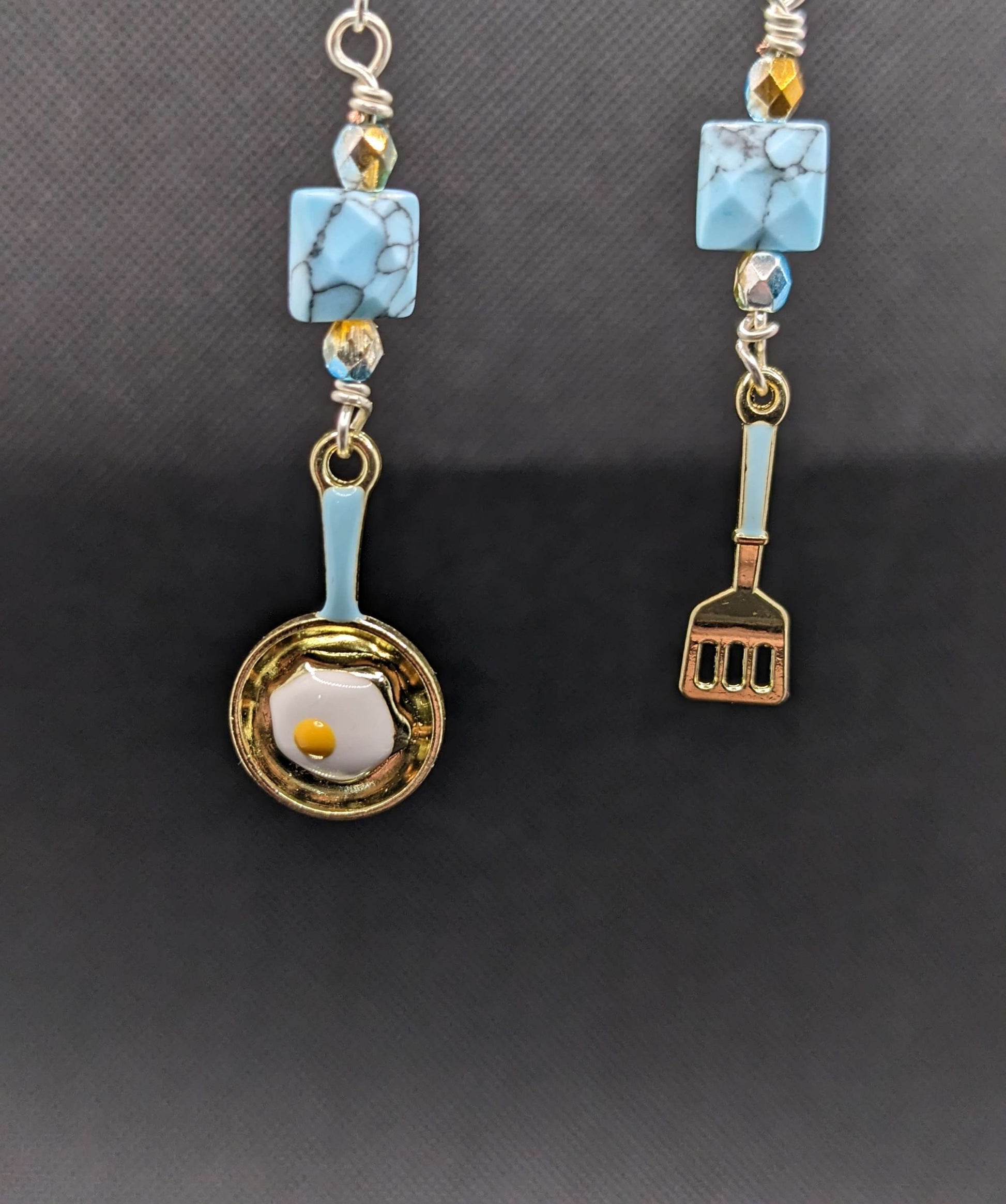 Turquoise & fried Egg pan Earrings - Earrings