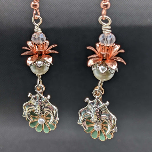 Fruit Bat & Sage Green Flower Earrings - Earrings