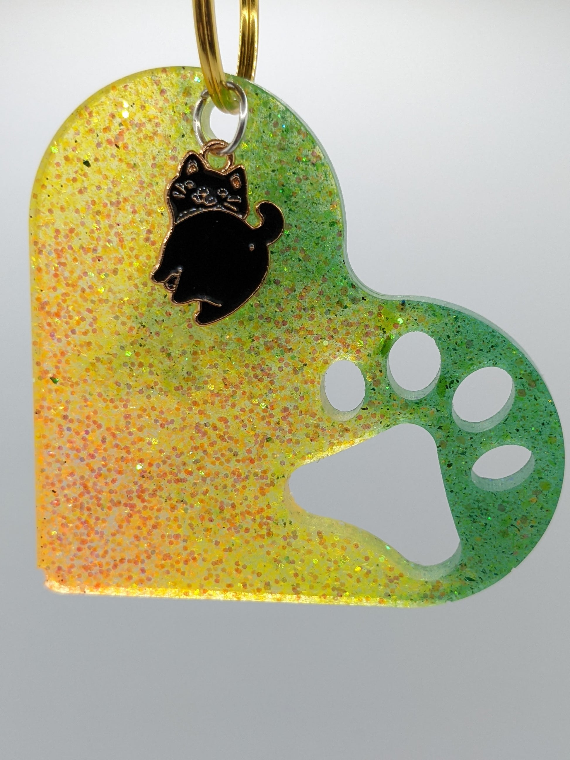 Green, Orange & Yellow Paw Prints on My Heart Keychain - Keychain