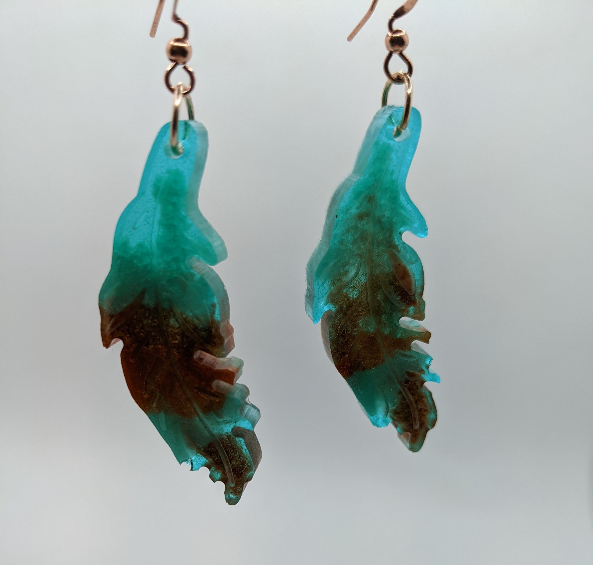 Teal, Turquoise & Copper Feather Earrings - Earrings