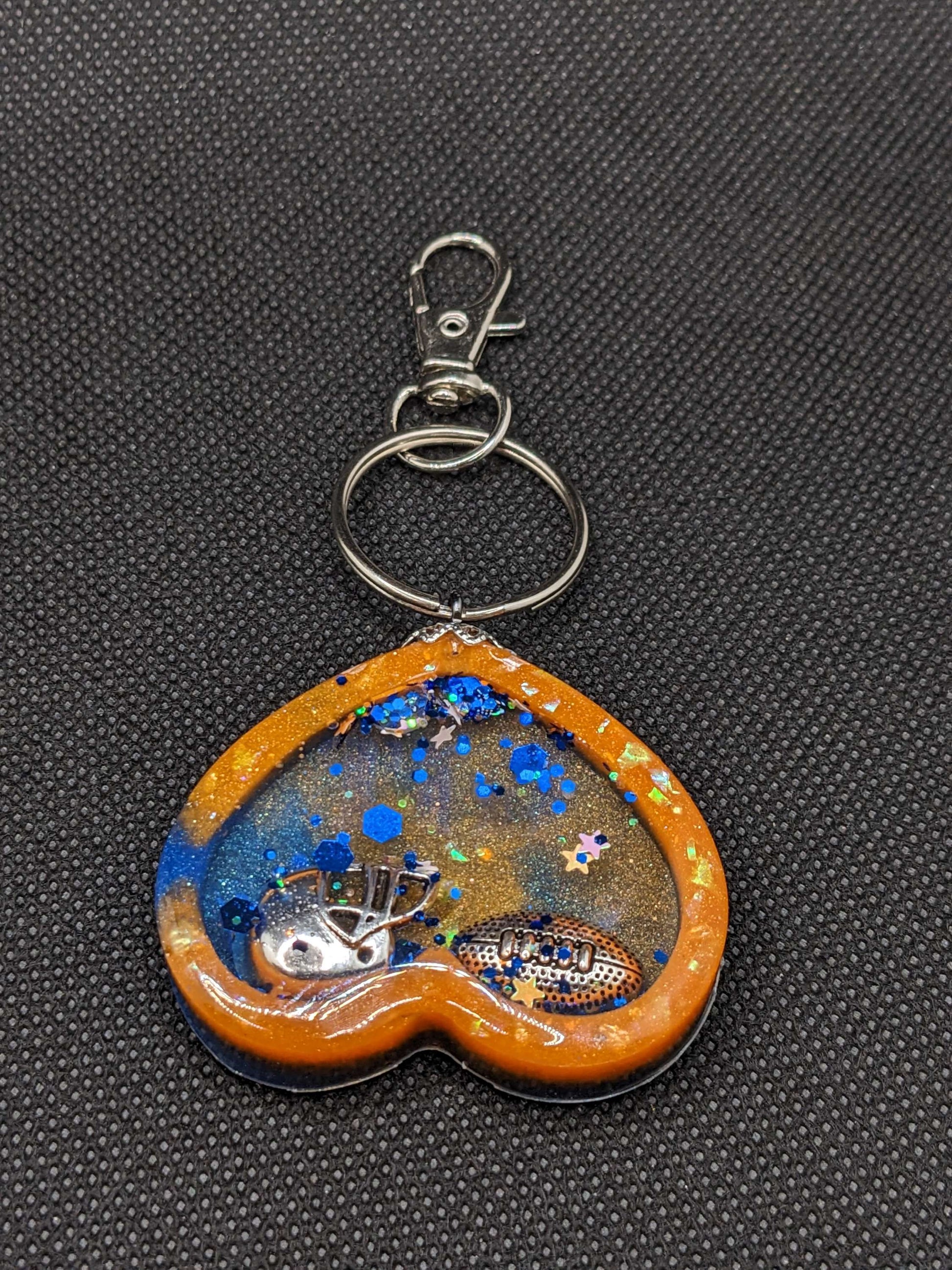 Blue & Orange Football heart Shaker Keychain - Keychain