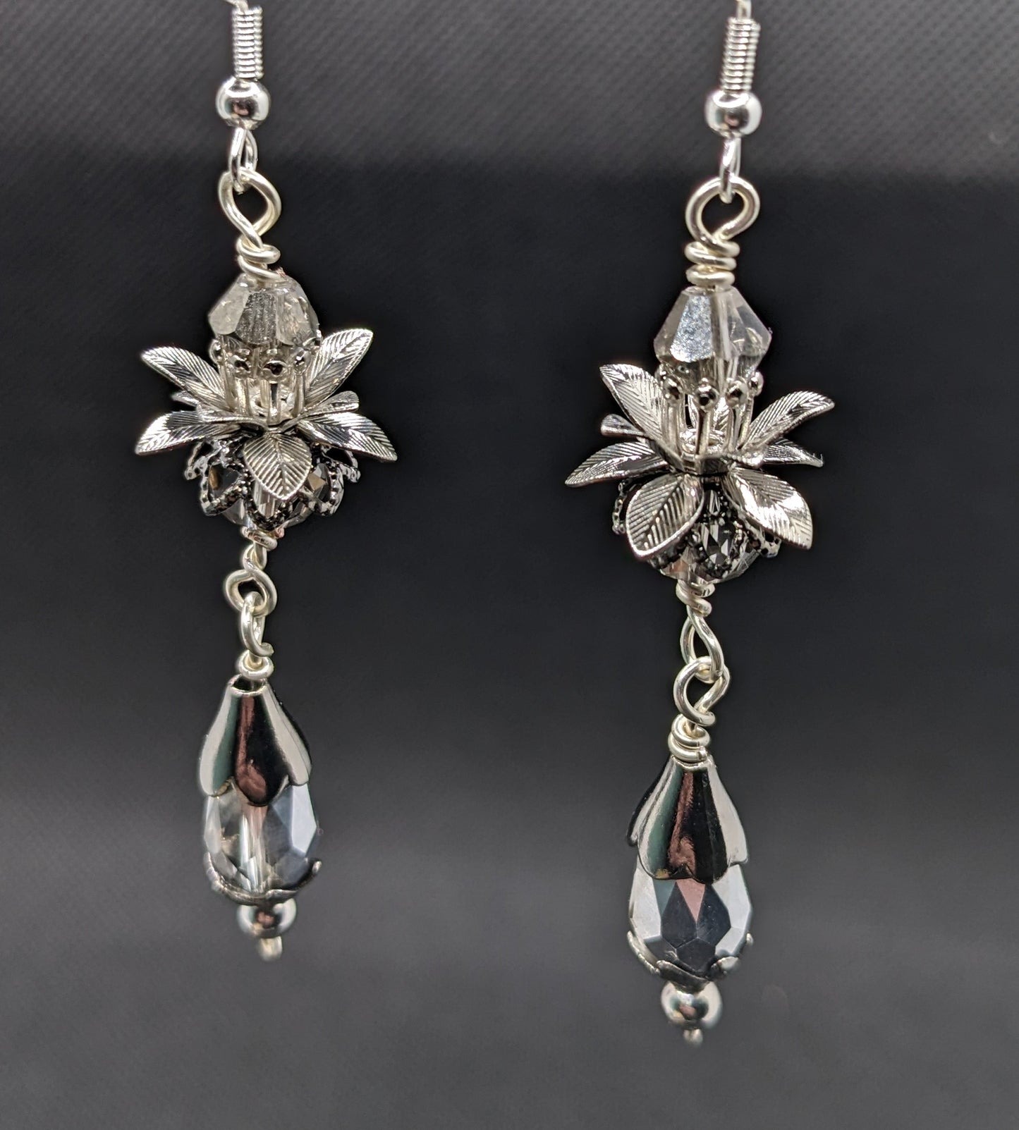 Silver Flower & Crystal Earrings - Earrings