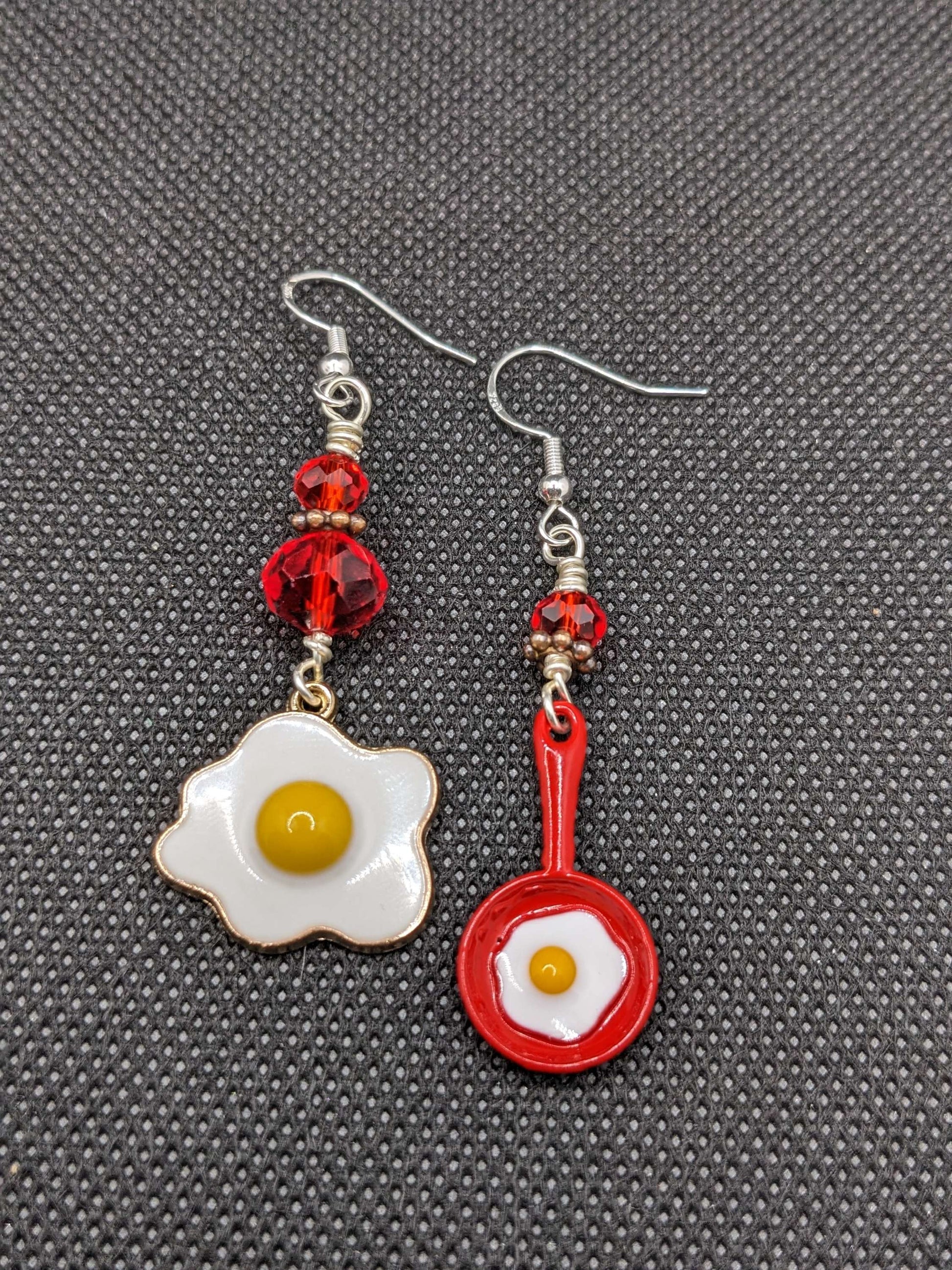 Red Crystals & Fried Egg Earrings - Earrings