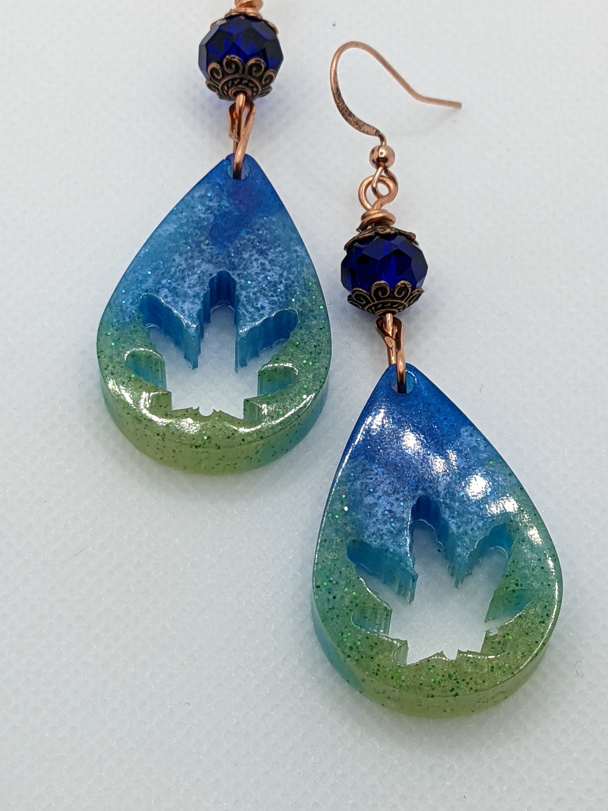 Green & Blue Teardrop Leaf Earrings - Earrings