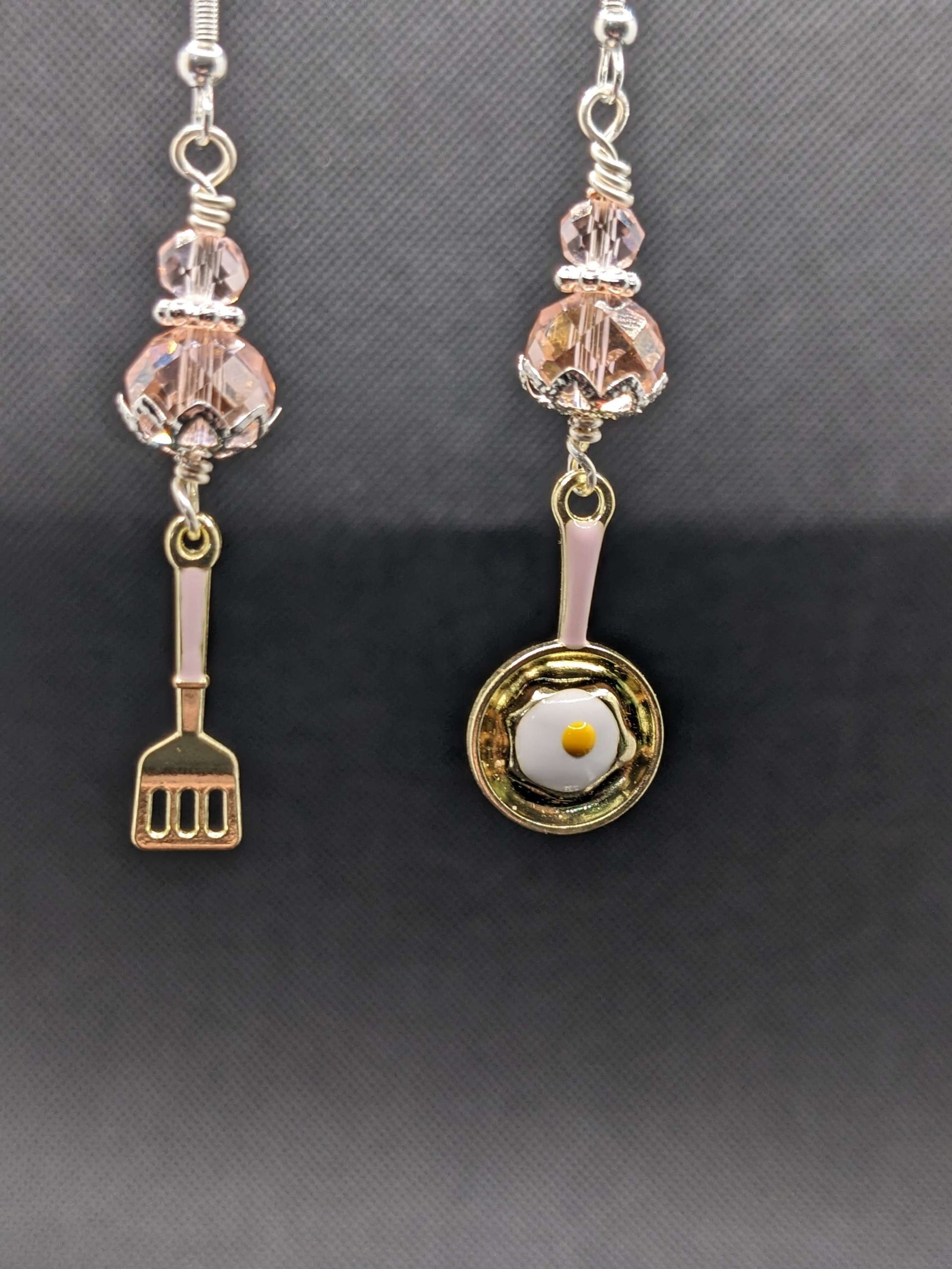 Pink Crystals & fried Egg pan Earrings - Earrings