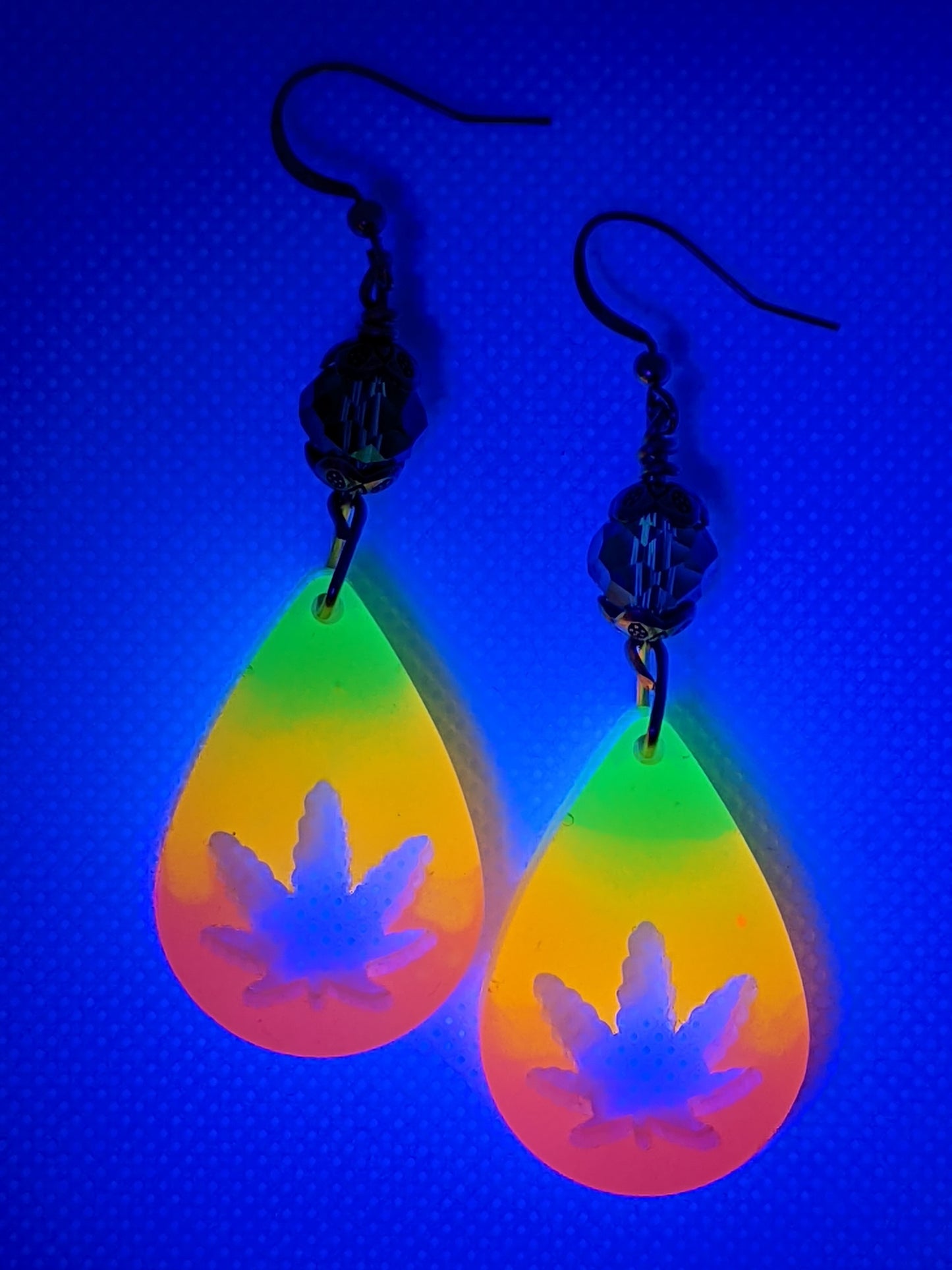 Green, Orange & Pink Teardrop Leaf Earrings - Earrings