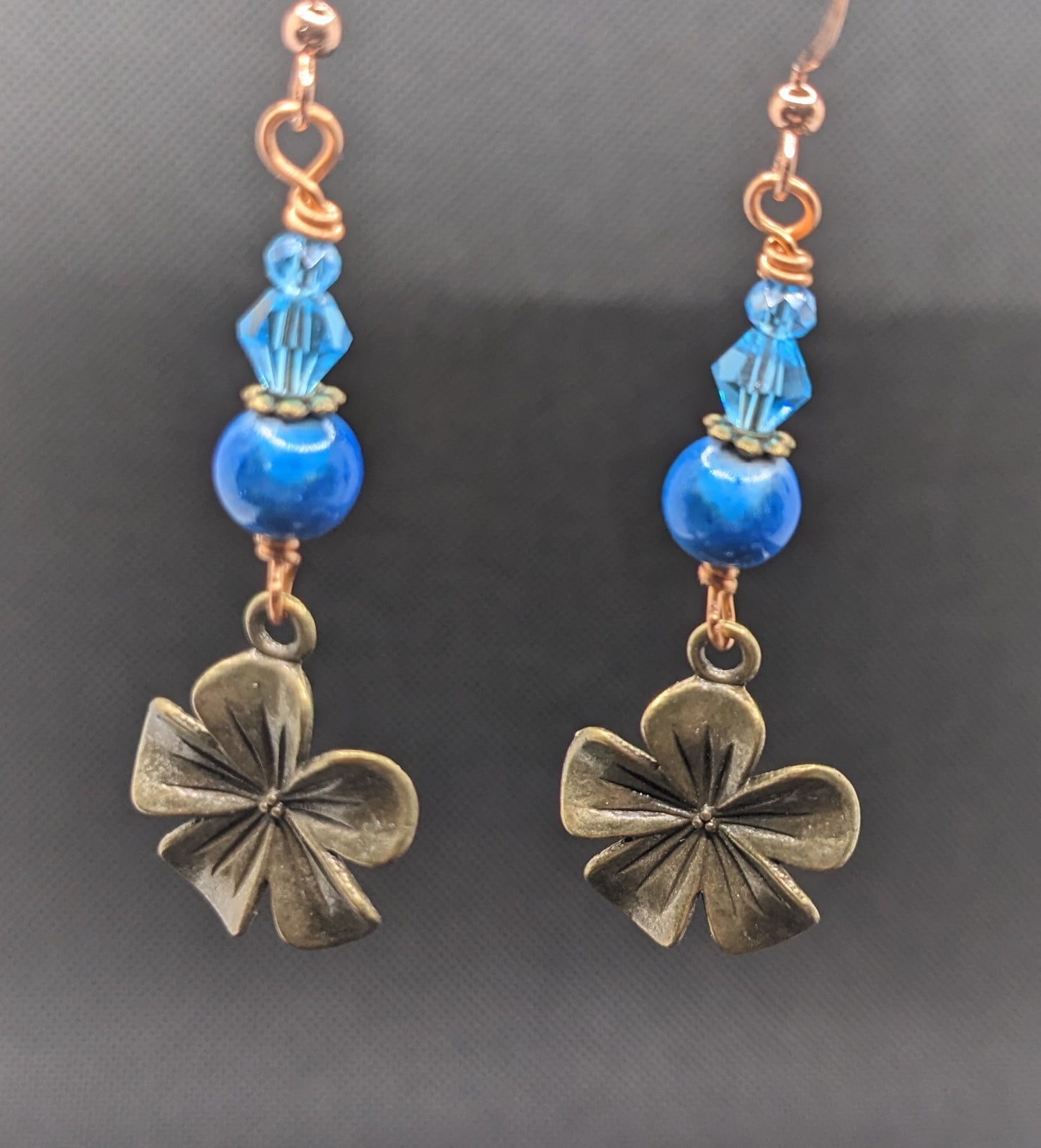 Blue Crystals and Hibiscus Earrings - Earrings