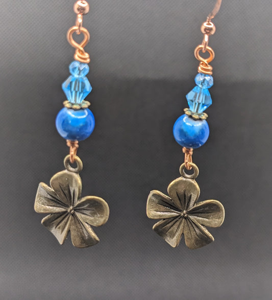 Blue Crystals and Hibiscus Earrings - Earrings