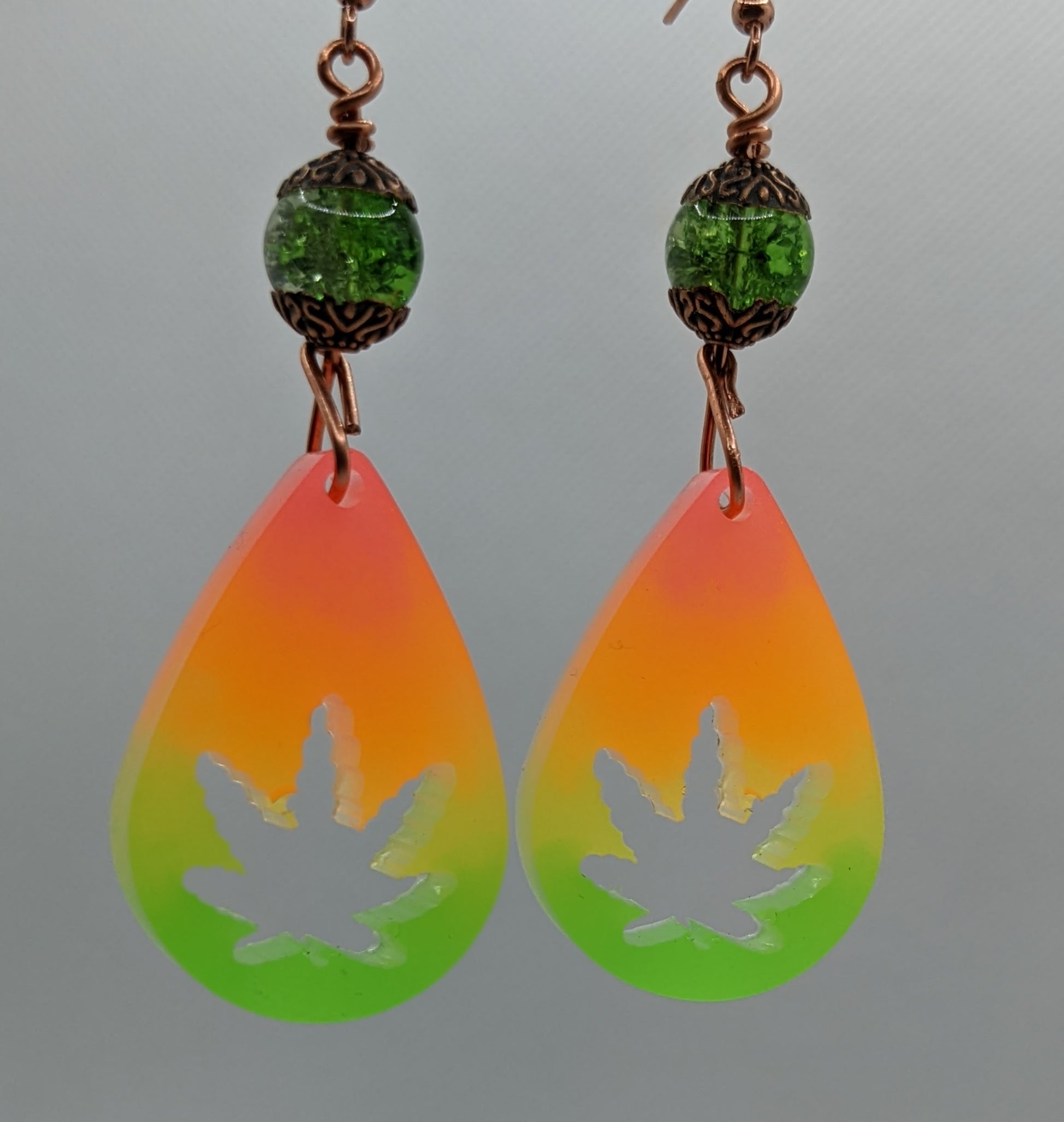 Orange, Yellow &  Green Teardrop Leaf Earrings - Earrings