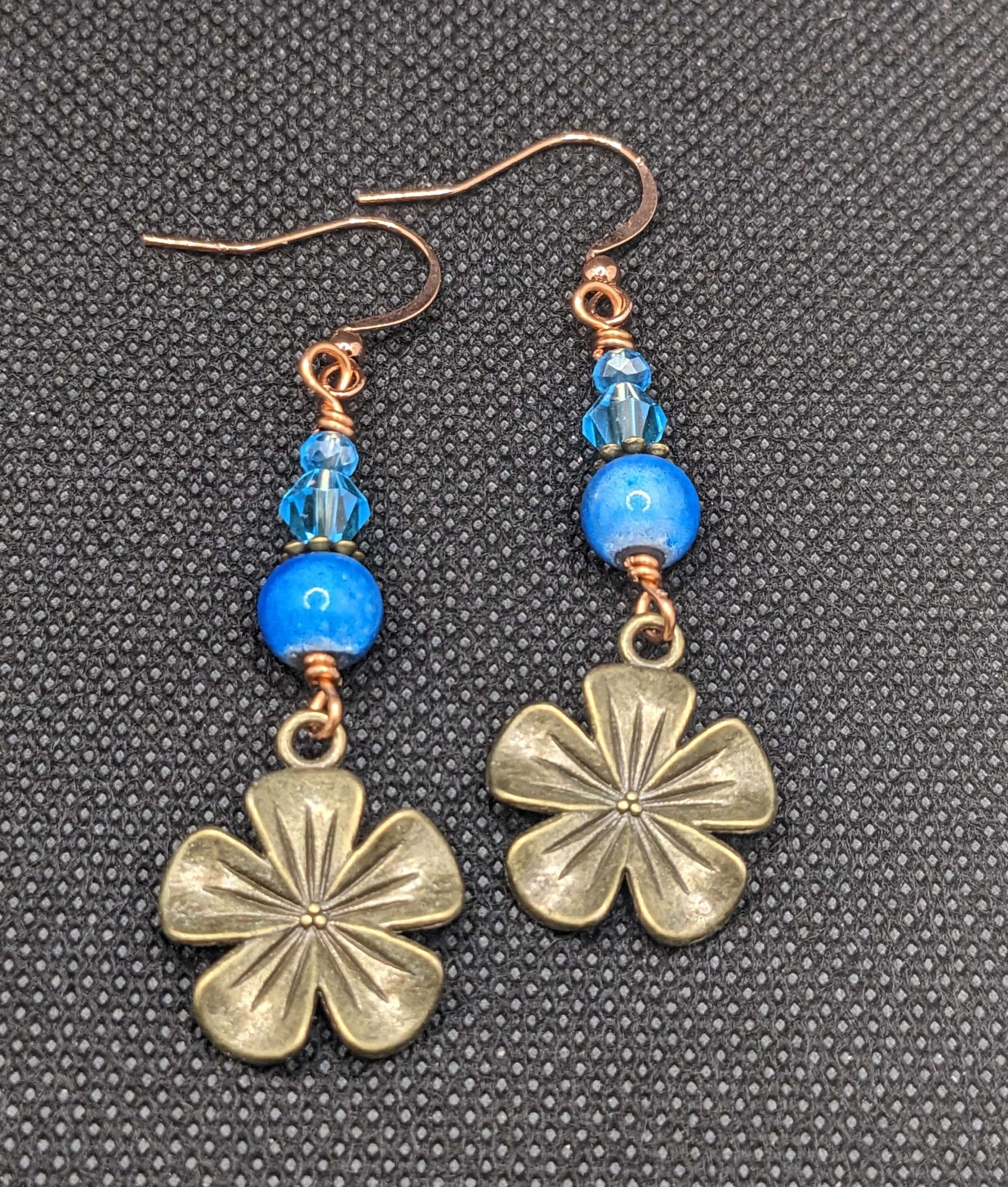 Blue Crystals and Hibiscus Earrings - Earrings