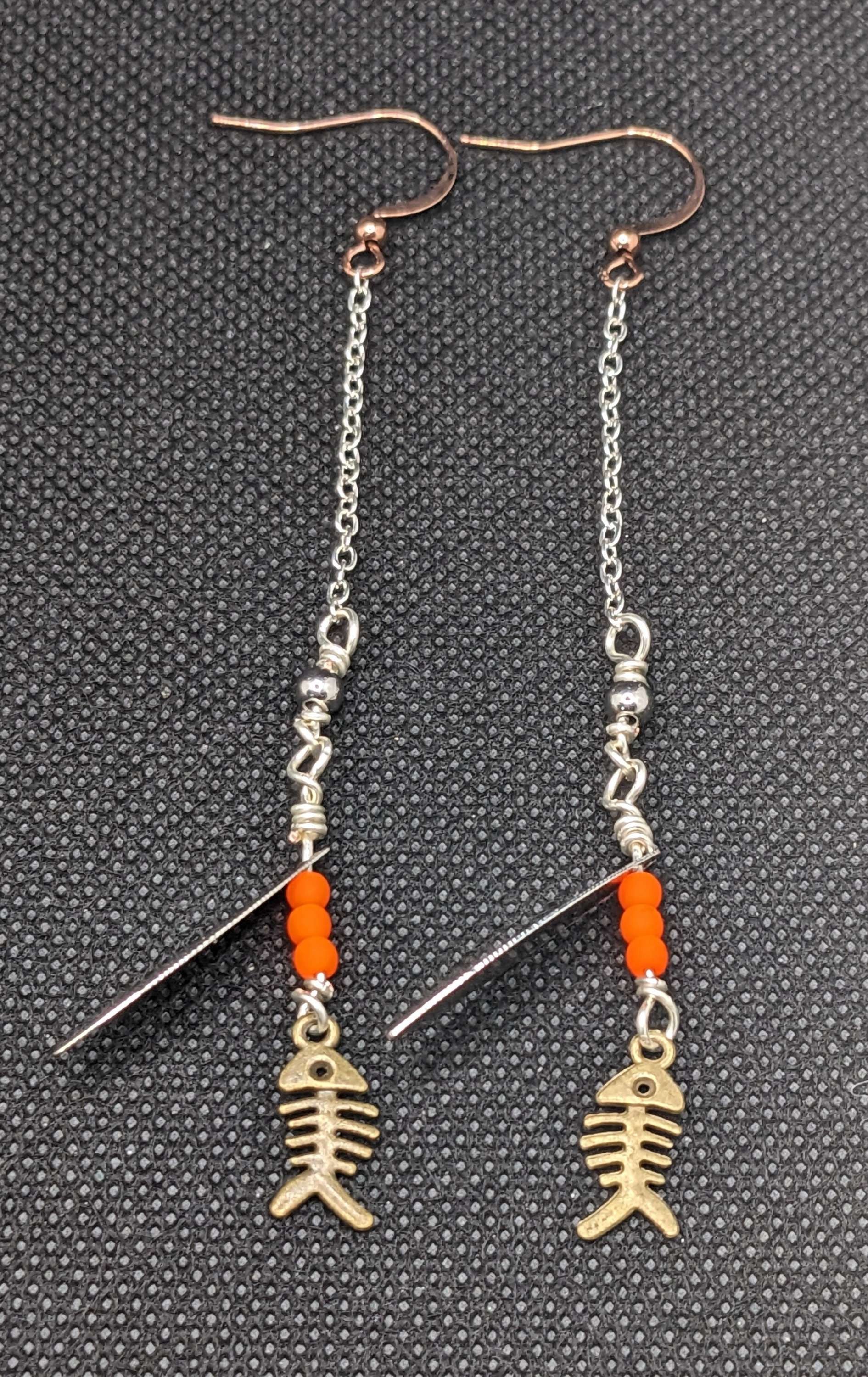 Bonefish on Neon orange Spinner Earrings - Earrings