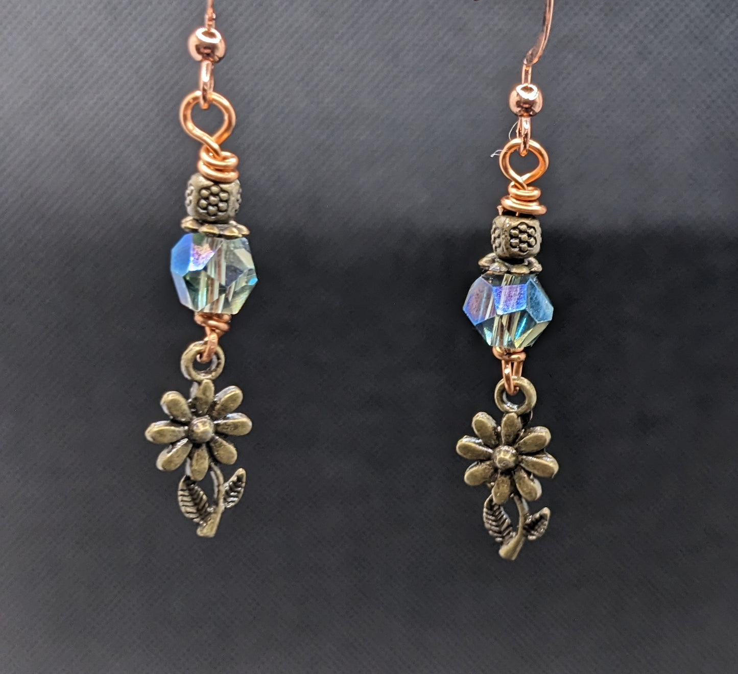 Antique Blue & gold flower Earrings - Earrings