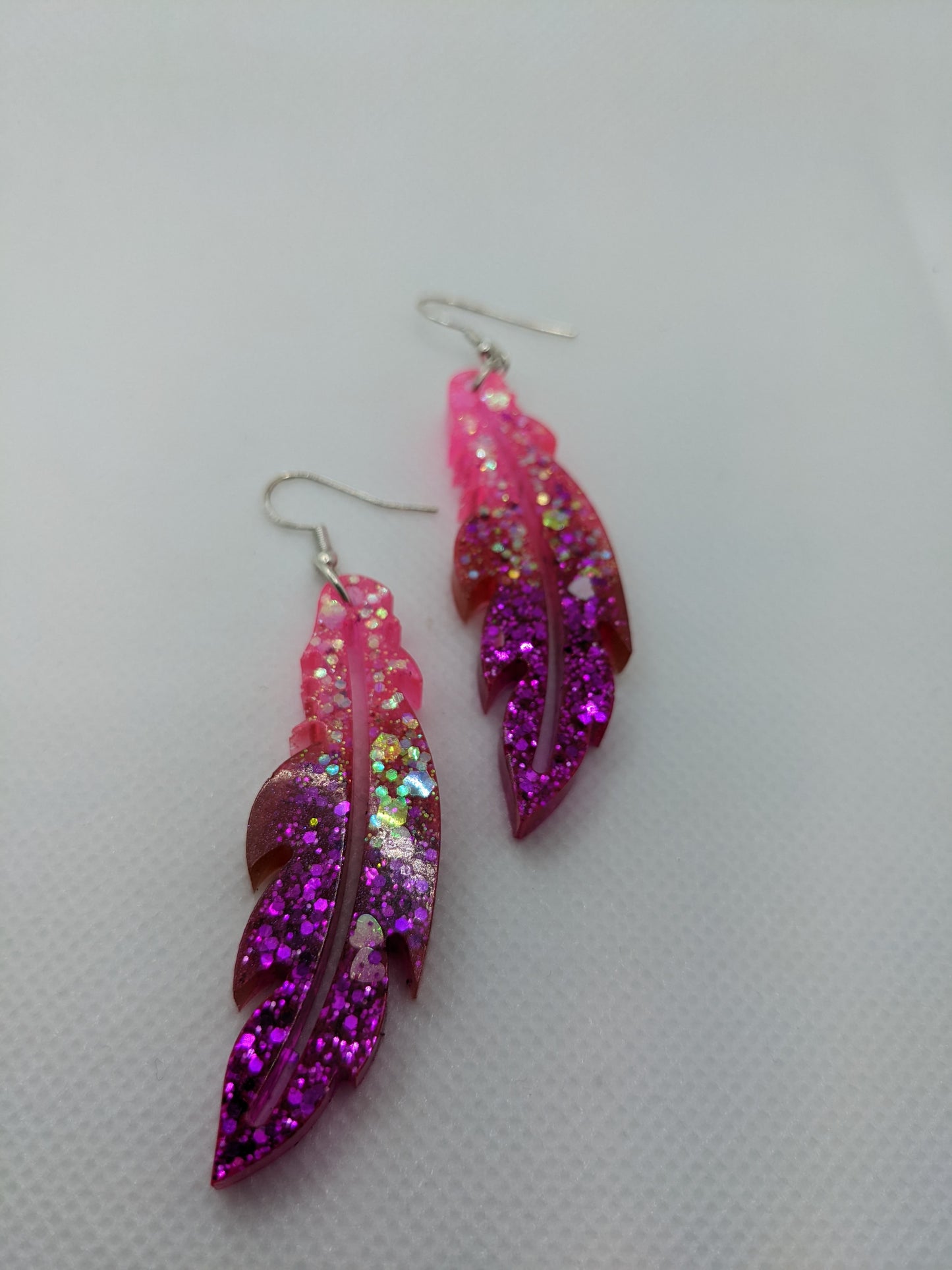 Pink & Purple Glitter Feather Earrings - Earrings