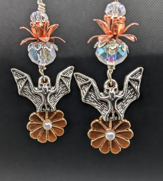 Fruit Bat & Brown Flower Earrings - Earrings