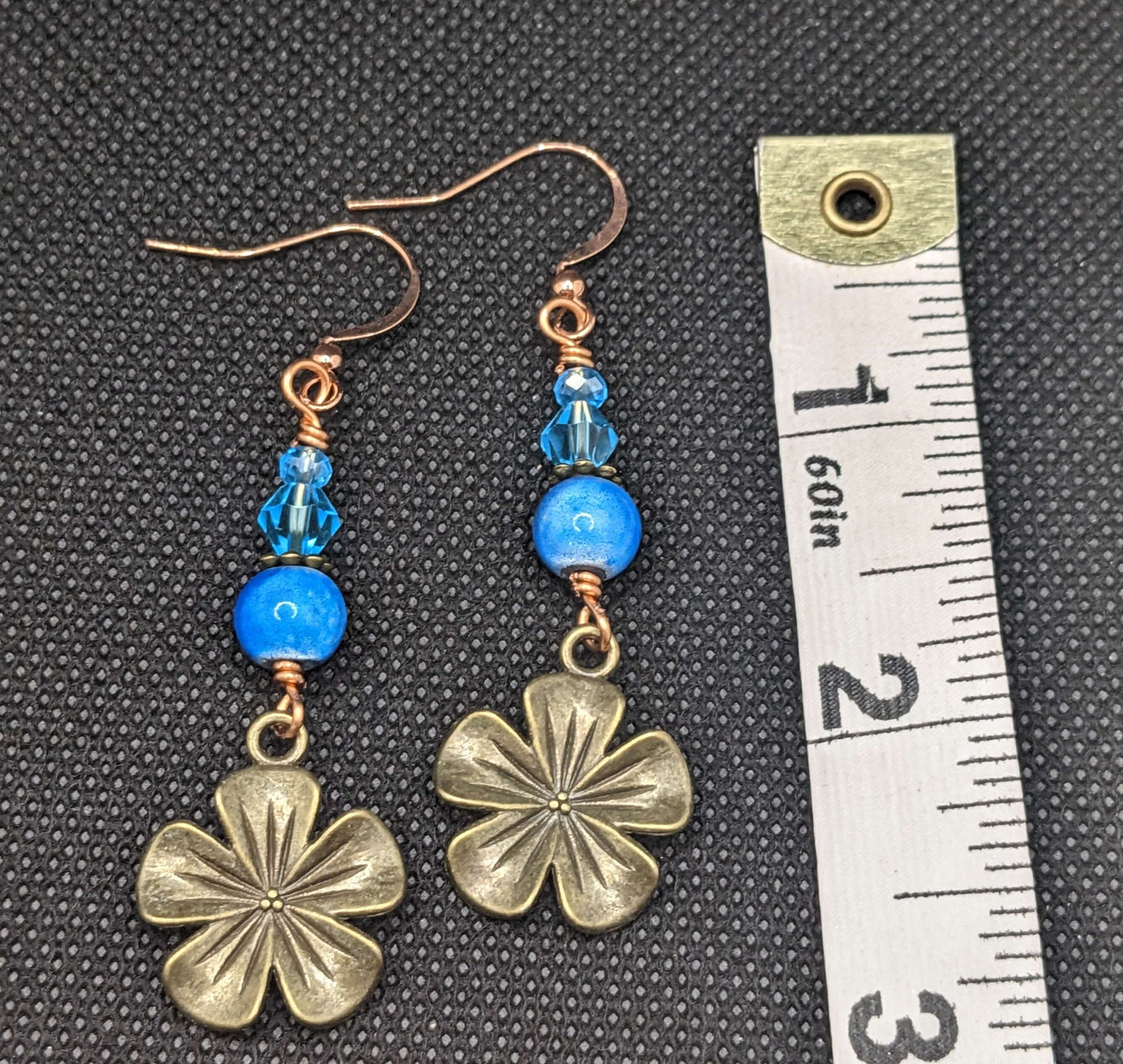 Blue Crystals and Hibiscus Earrings - Earrings