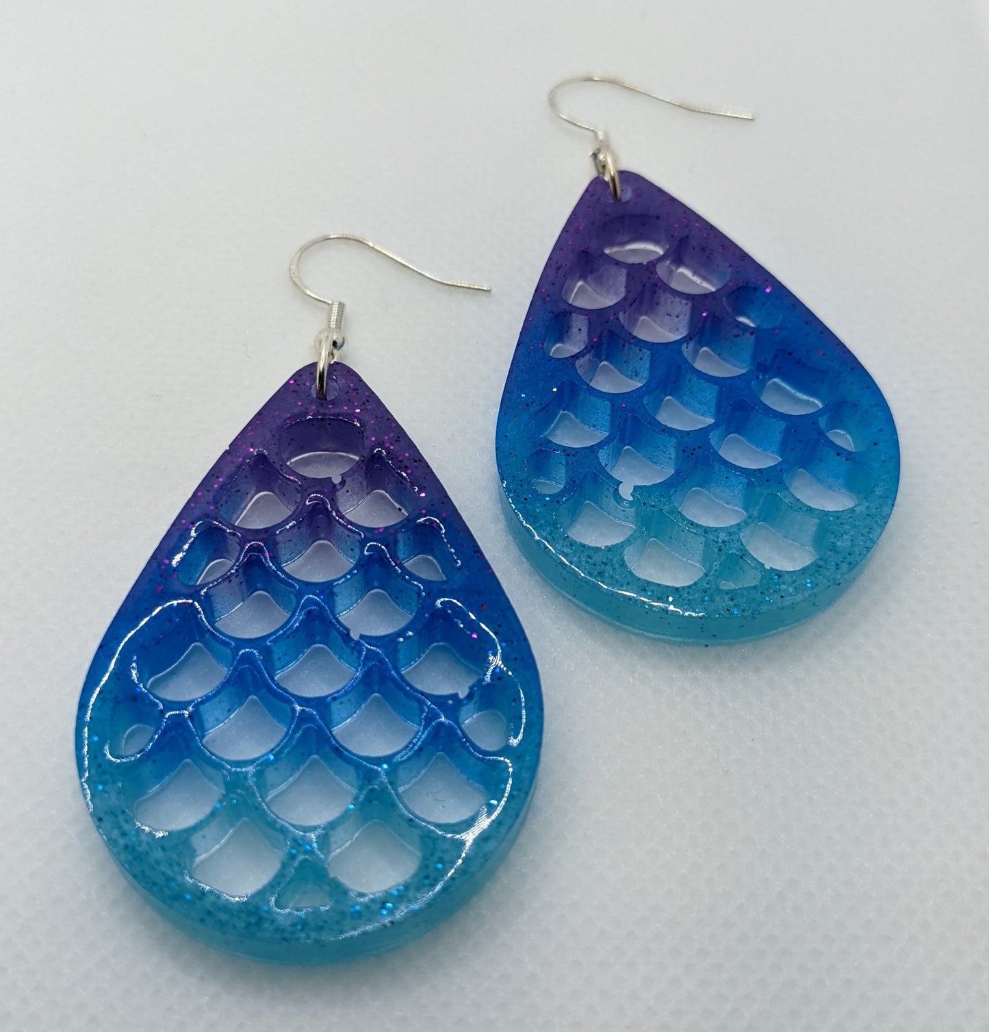 Purple, Blue & Teal Fishnet Teardrop Earrings - Earrings