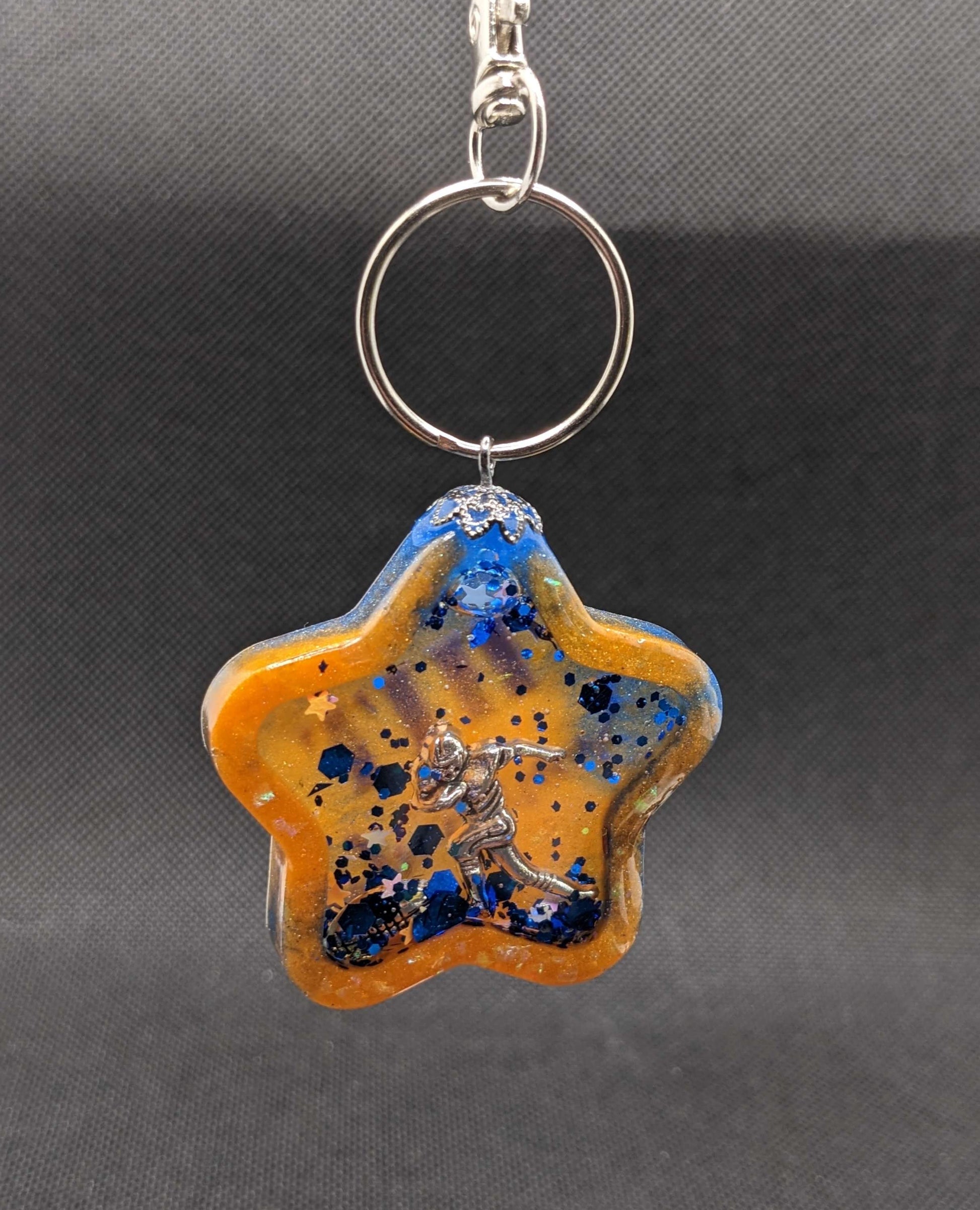 Blue & Orange Football star Shaker Keychain - Keychain