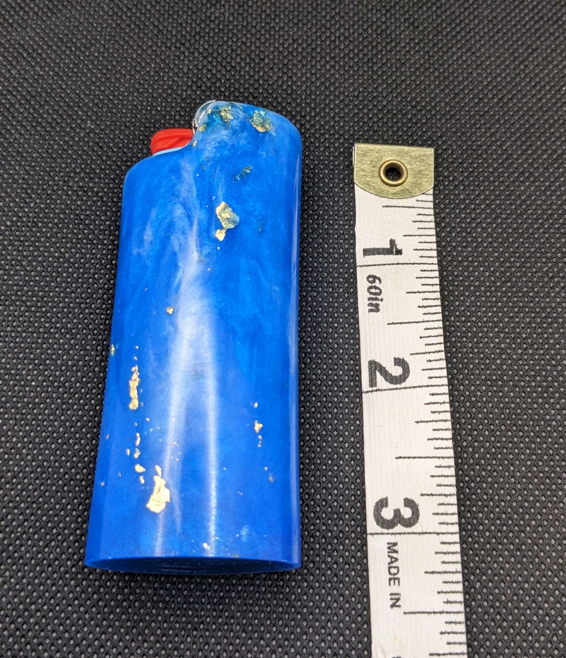 Blue & Gold flake lighter cover - Keychain