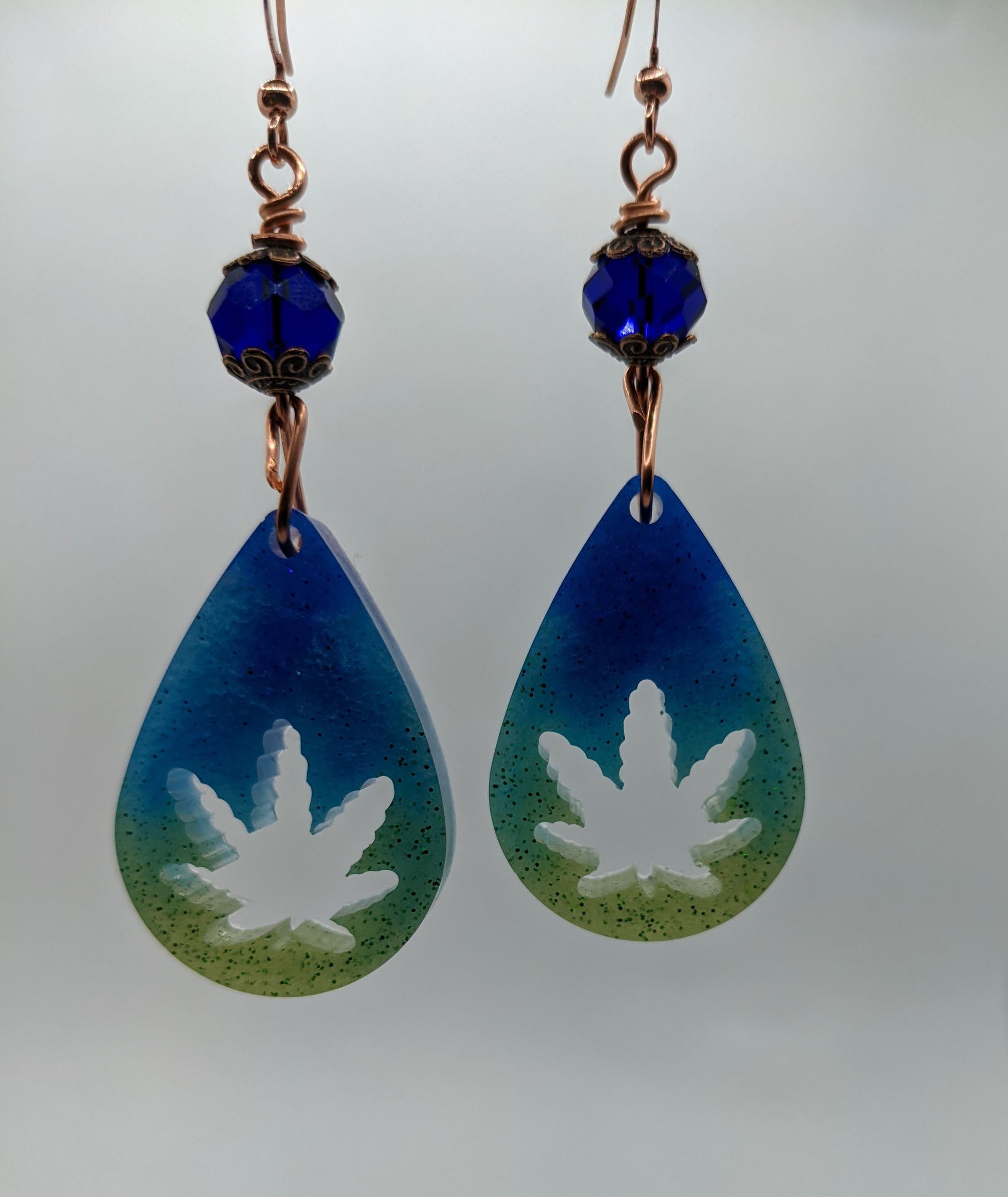 Green & Blue Teardrop Leaf Earrings - Earrings