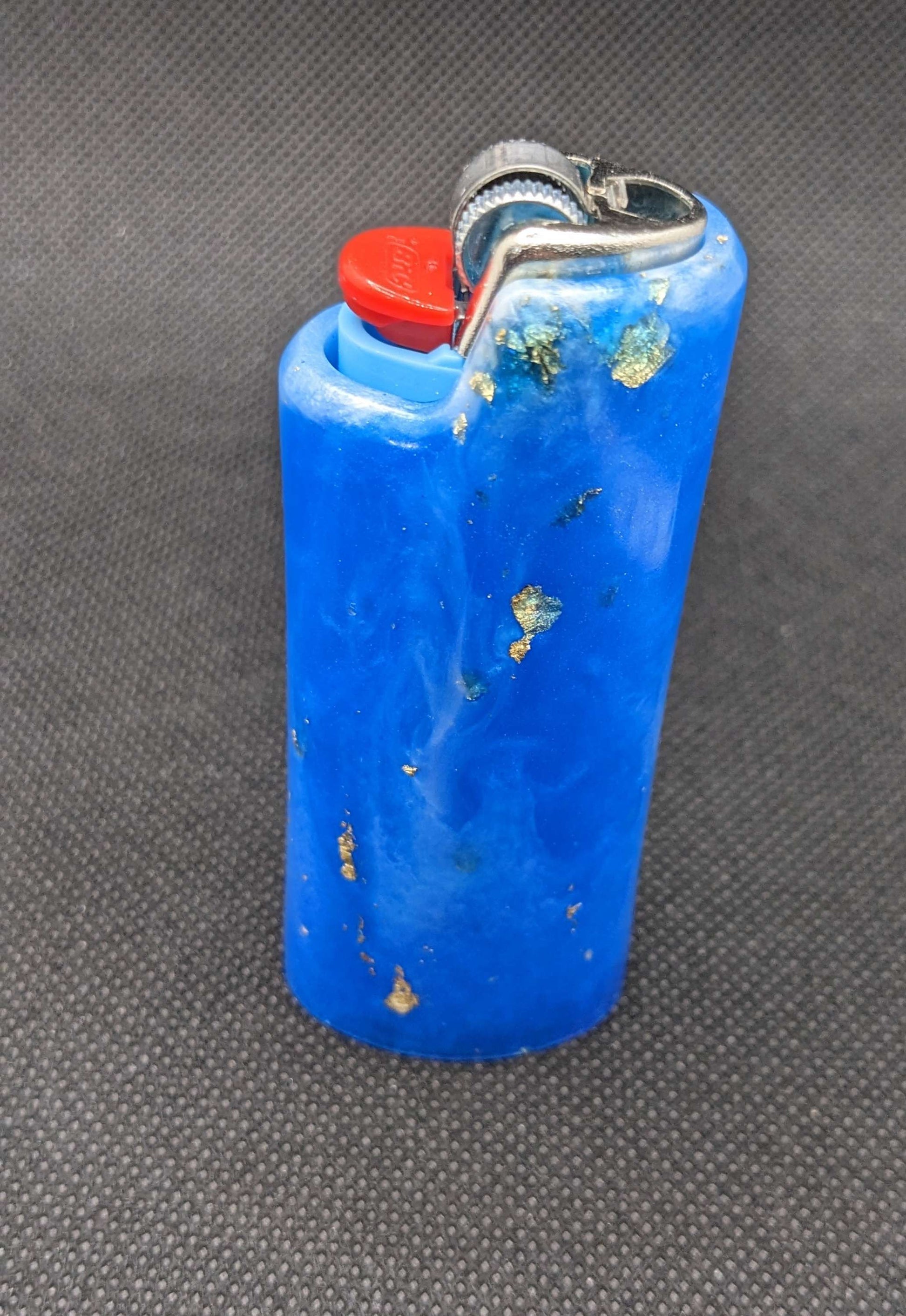 Blue & Gold flake lighter cover - Keychain