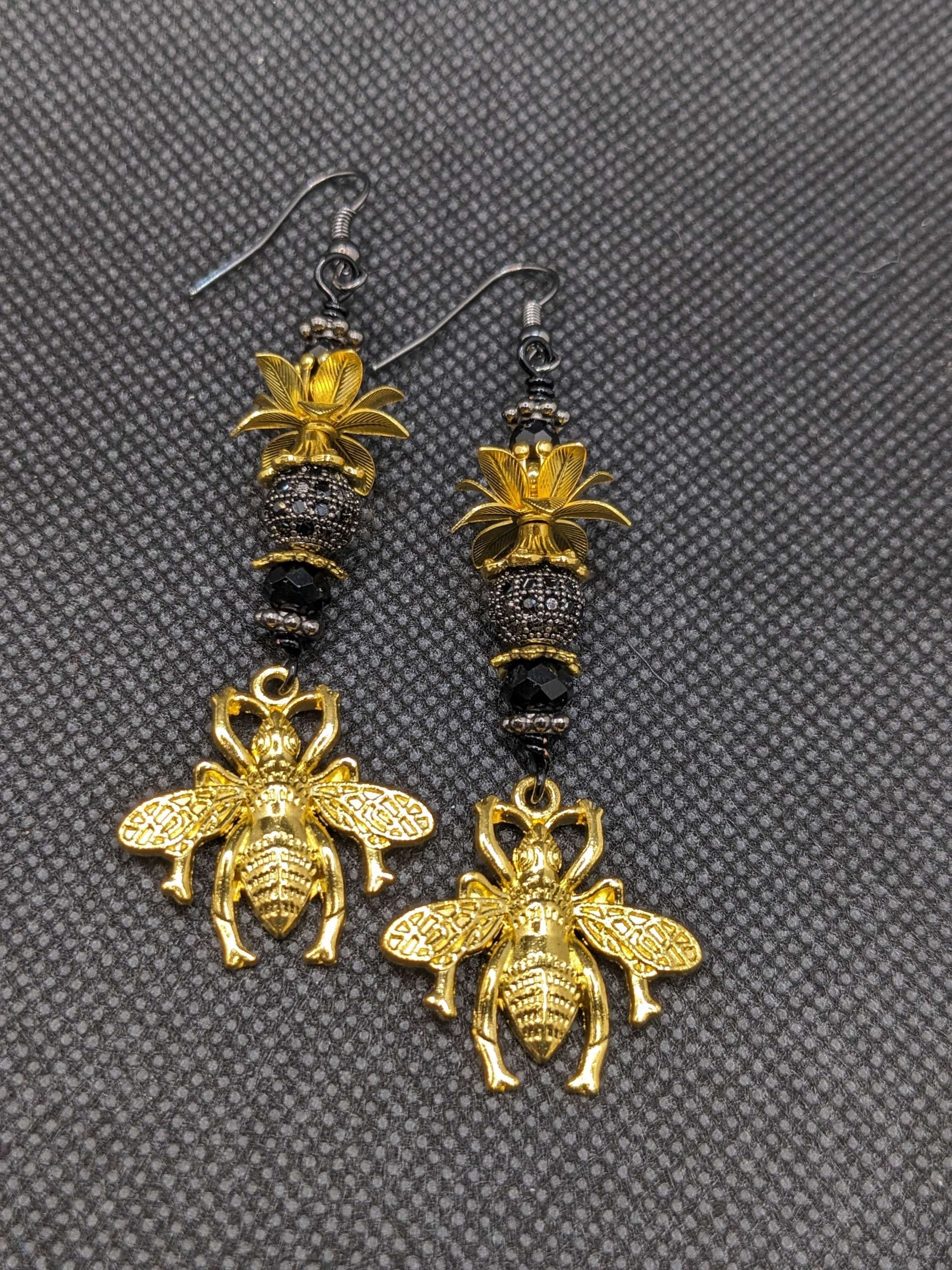 Gold Queen Bee Earrings - Earrings