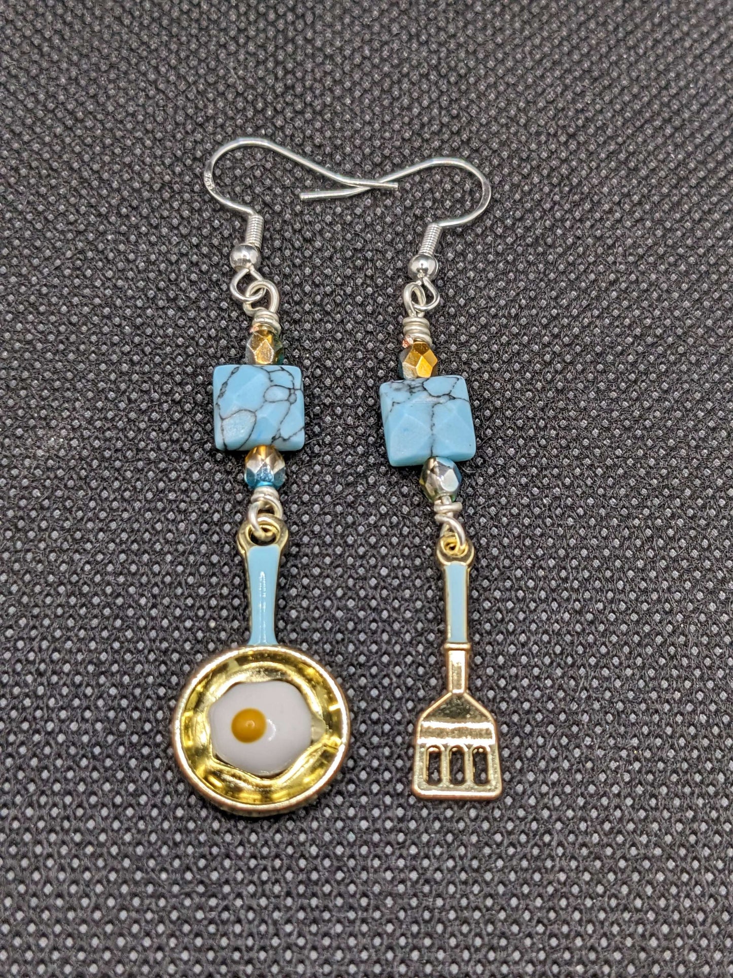 Turquoise & fried Egg pan Earrings - Earrings