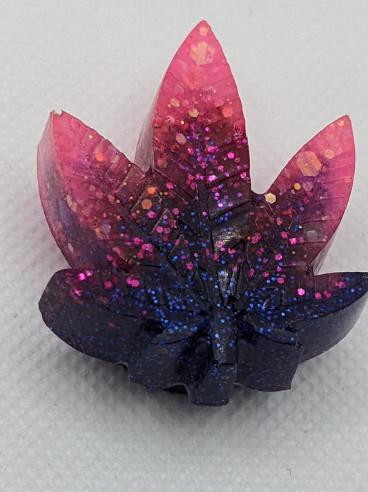 Pink & Purple Glitter Leaf Magnets - Keychain