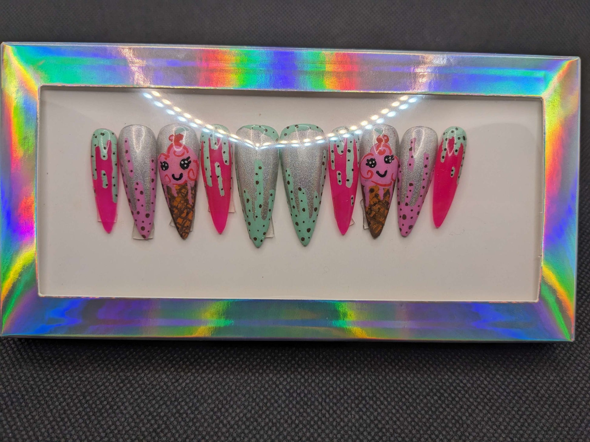 Stiletto Ice Cream Nails Glue on - Keychain