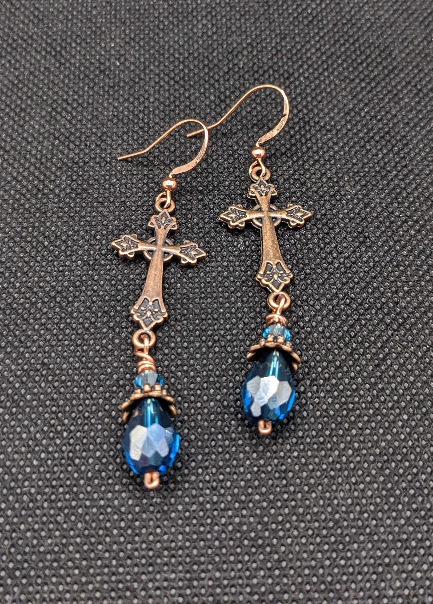 Crosses & Blue Crystal Earrings - Earrings