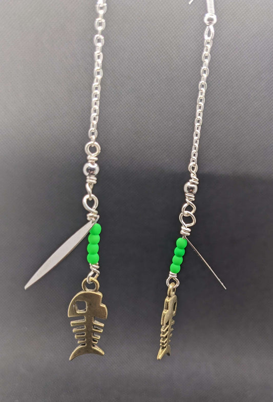 Bonefish on Neon green Spinner Earrings - Earrings