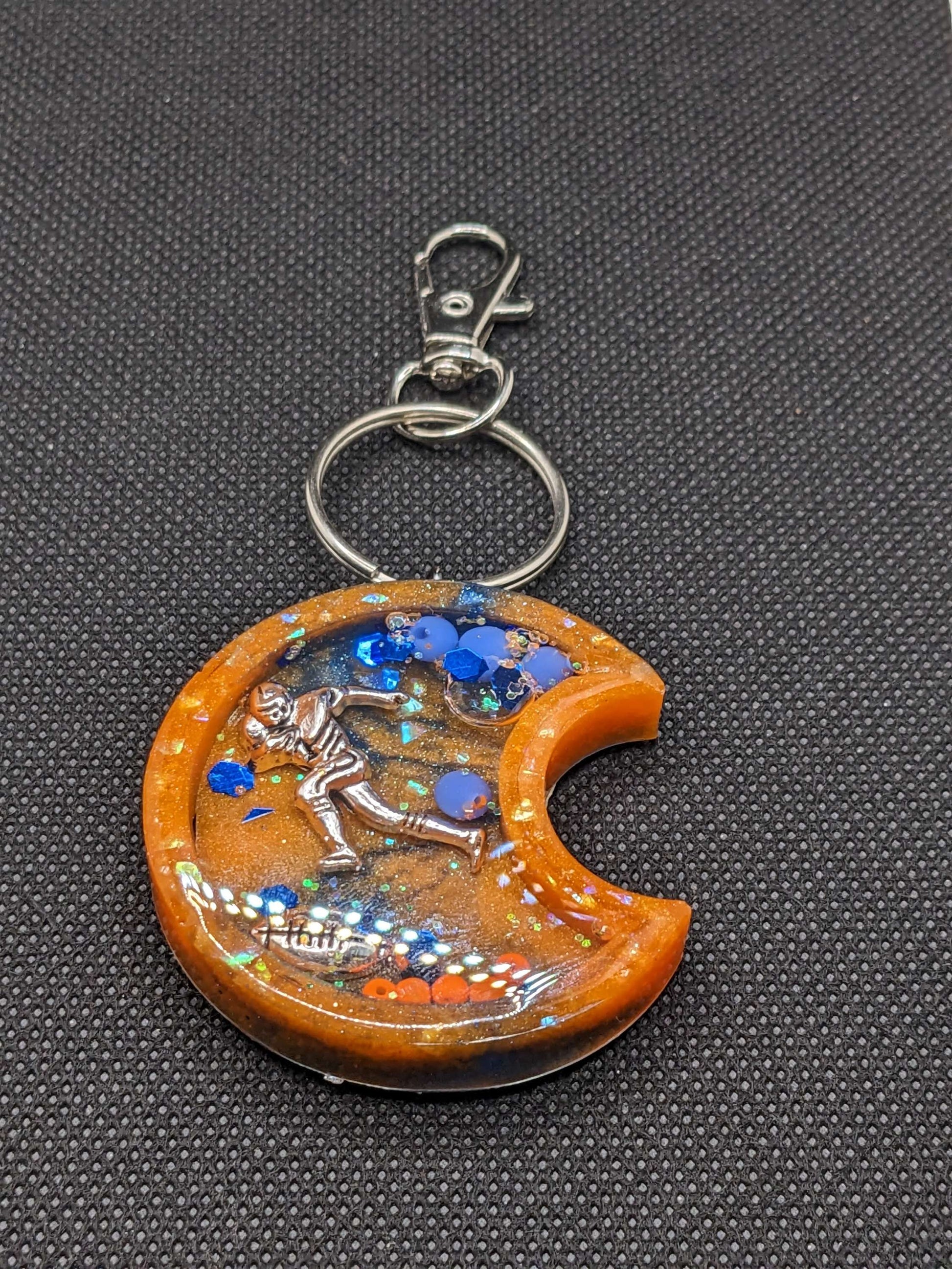 Blue & Orange Football moon Shaker Keychain - Keychain