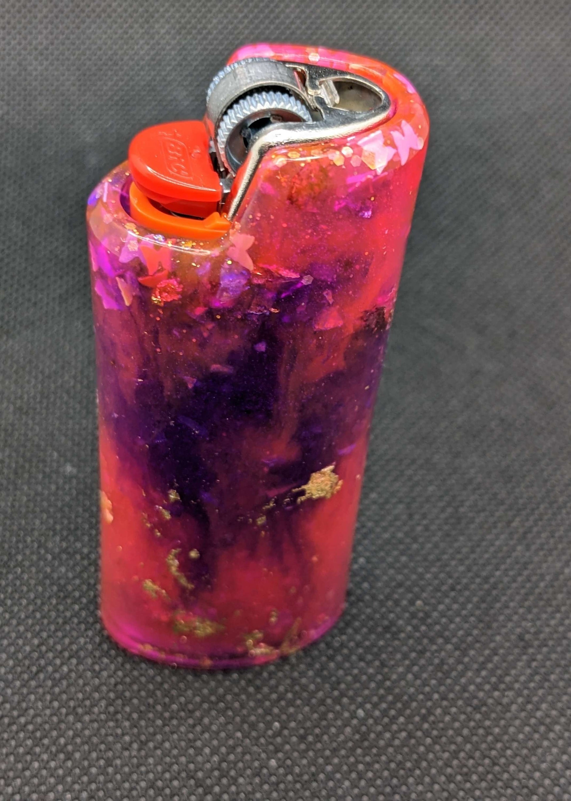 Purple, pink & gold flake lighter cover - Keychain