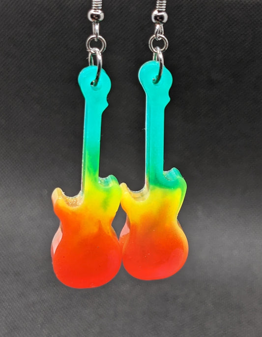 Rasta Guitar Earrings - Earrings