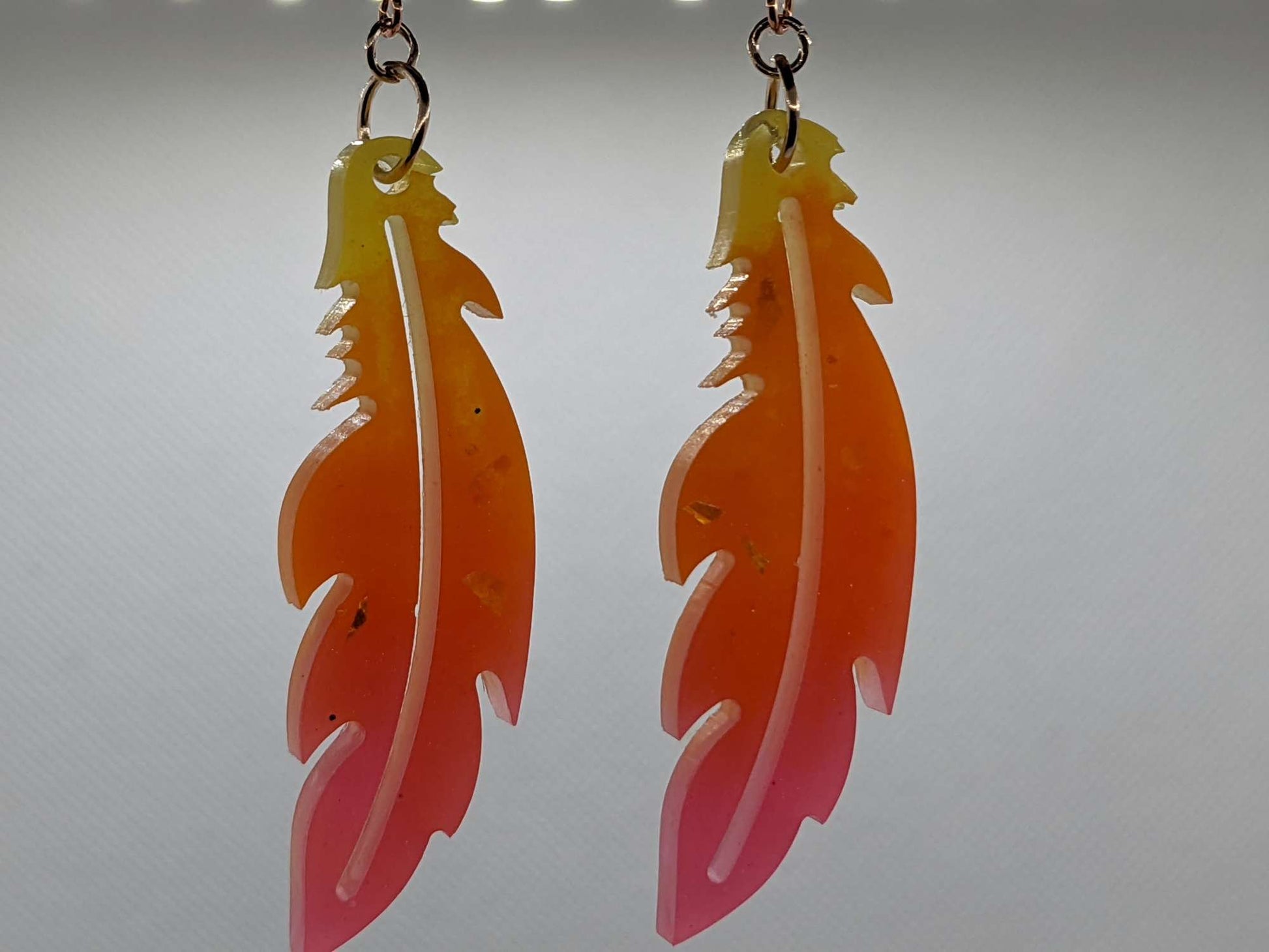 Yellow, Orange & Pink Feather Earrings - Earrings