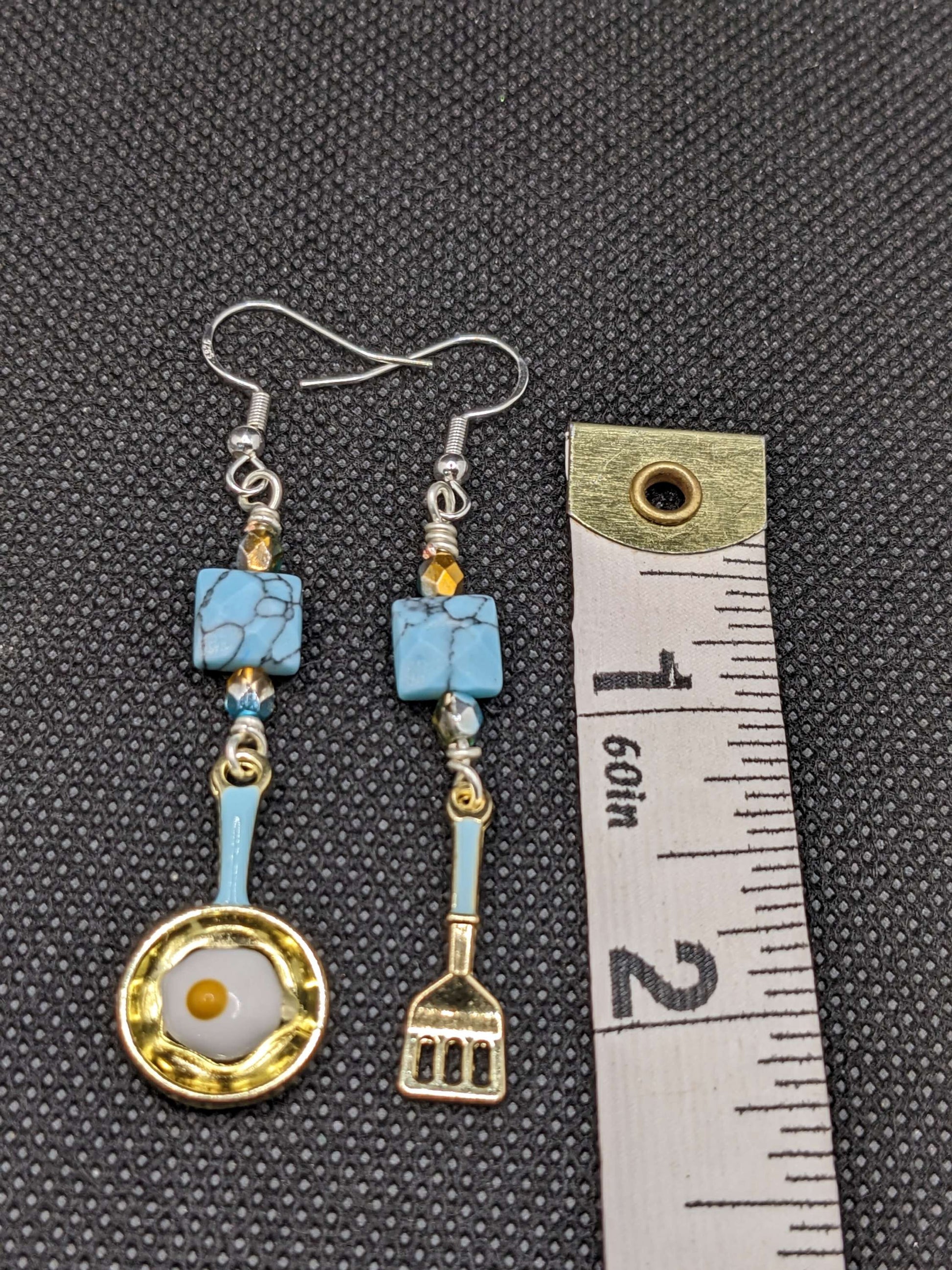 Turquoise & fried Egg pan Earrings - Earrings