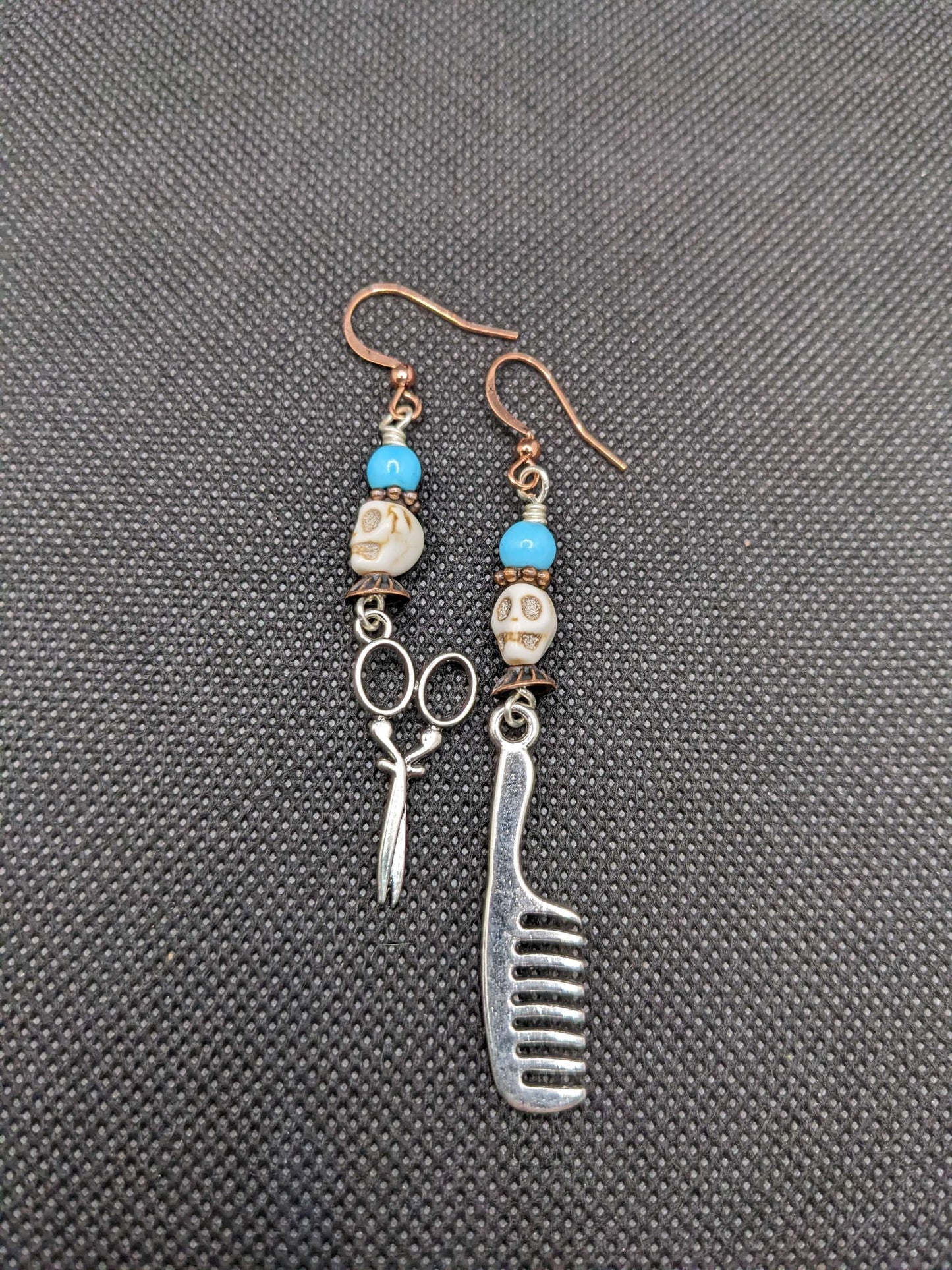 Turquoise and skull Hairdresser Earrings - Earrings