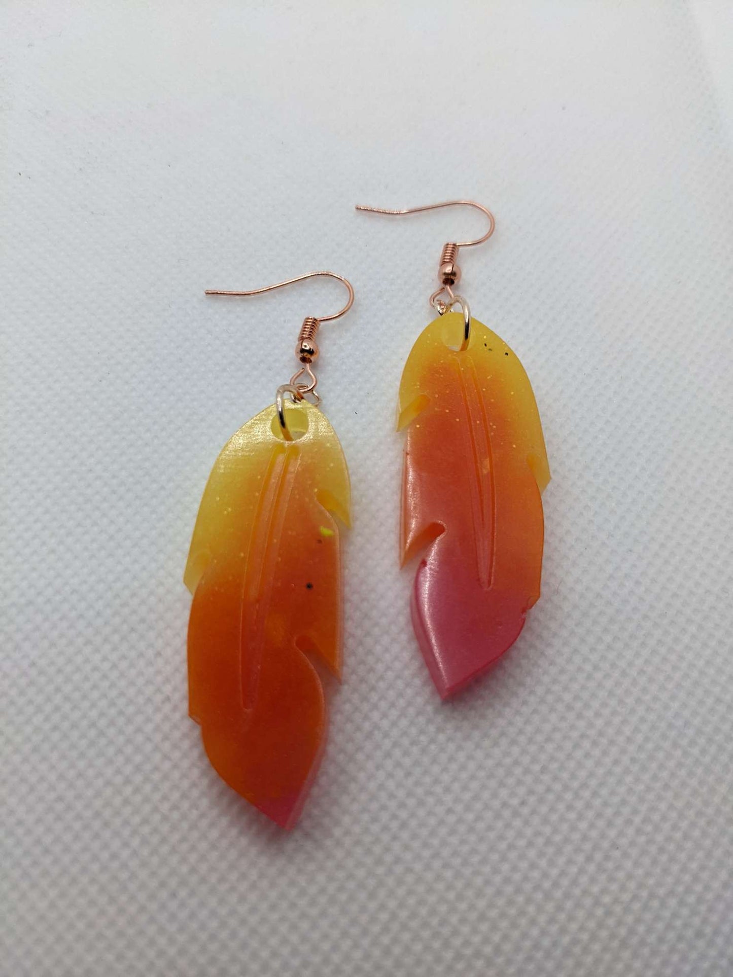 Yellow, Orange & Pink Feather Earrings - Earrings