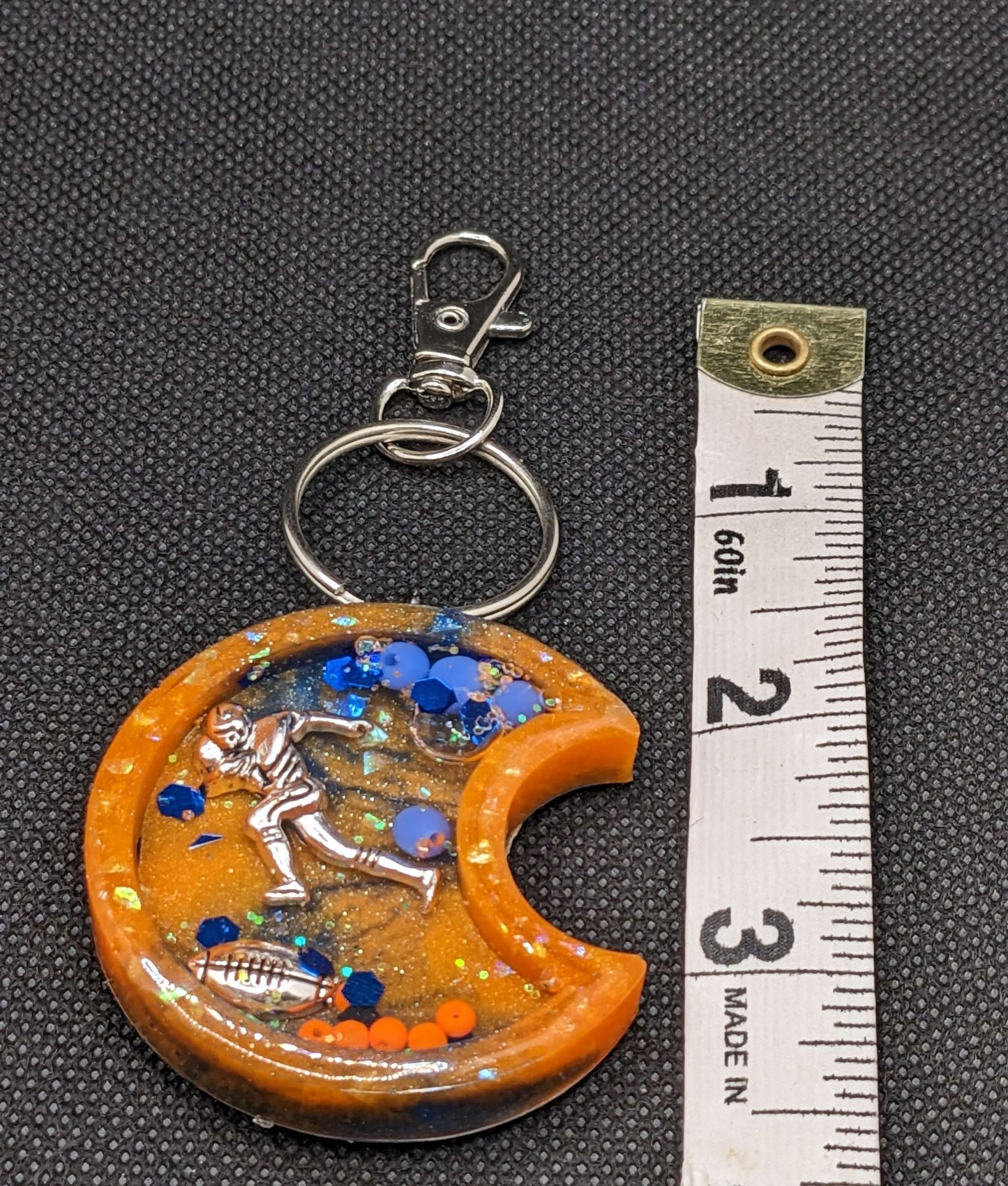 Blue & Orange Football moon Shaker Keychain - Keychain