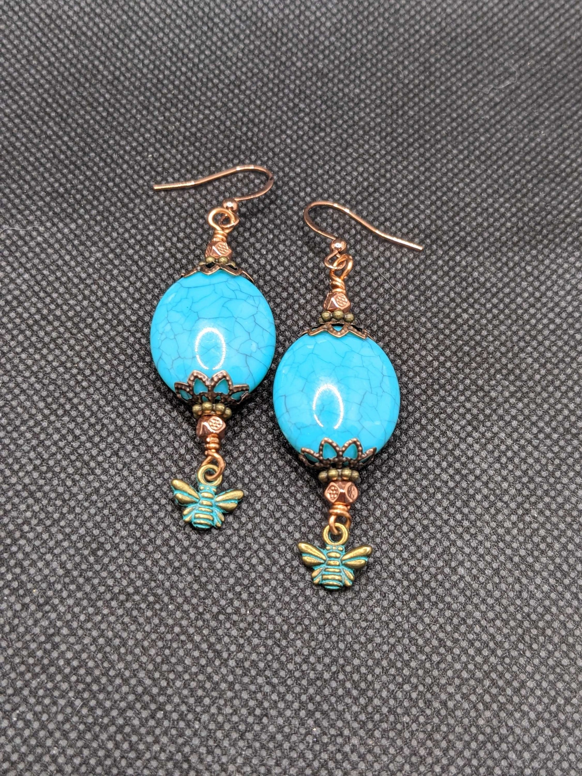 Turquoise Worker Bee Earrings - Earrings