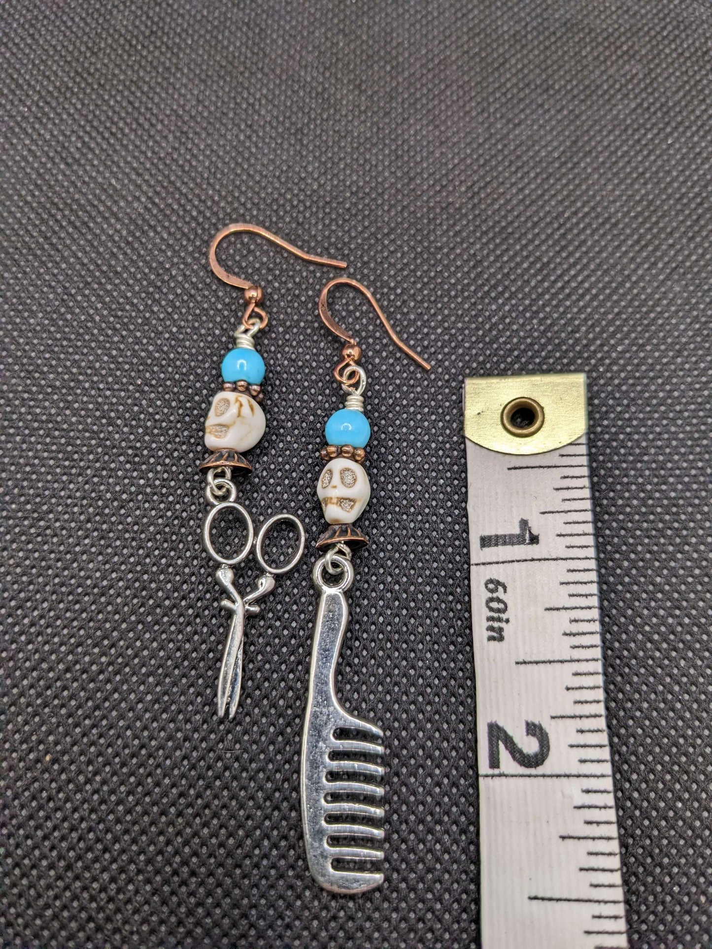 Turquoise and skull Hairdresser Earrings - Earrings