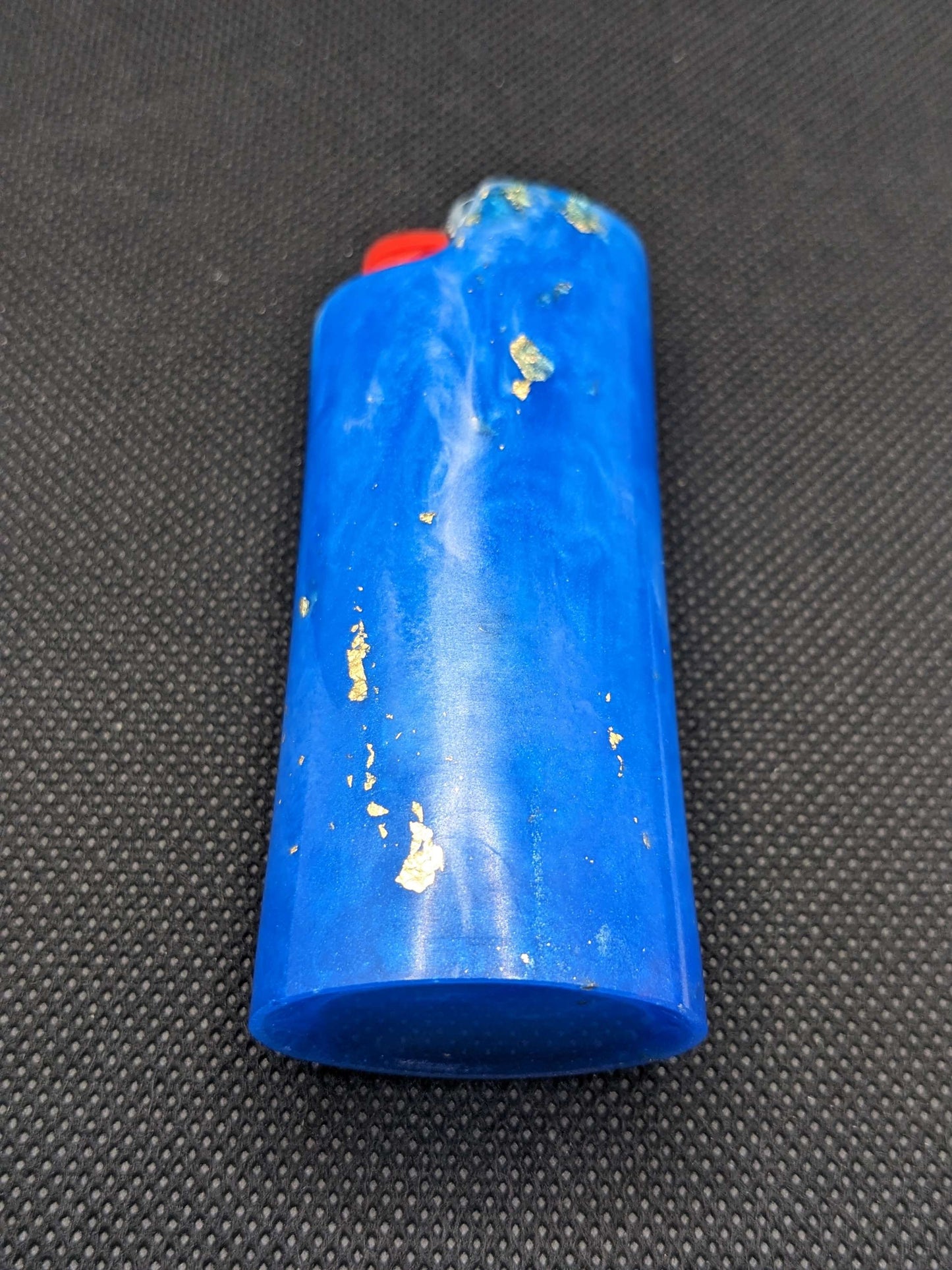 Blue & Gold flake lighter cover - Keychain