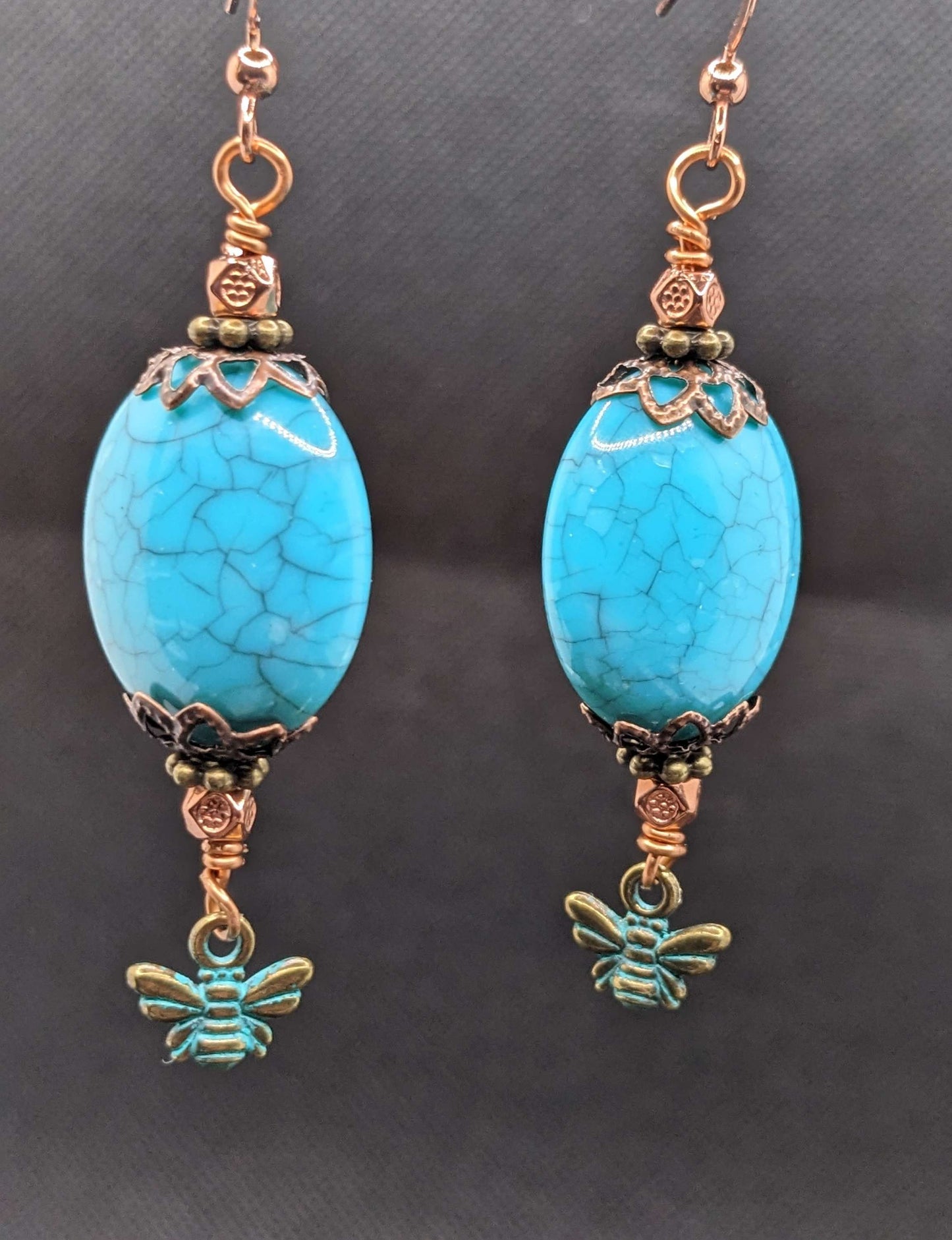 Turquoise Worker Bee Earrings - Earrings