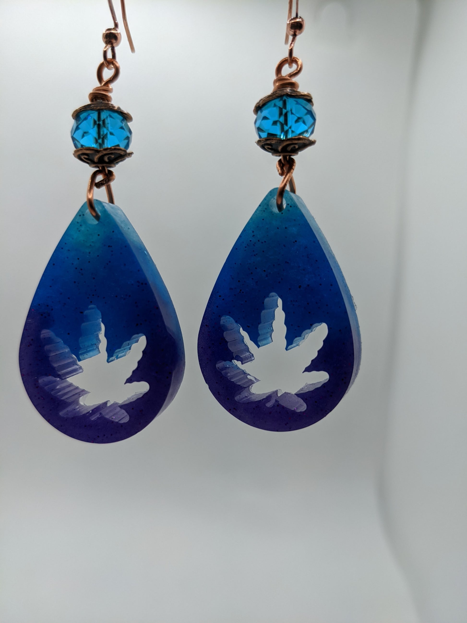 Purple & Blue Teardrop Leaf Earrings - Earrings