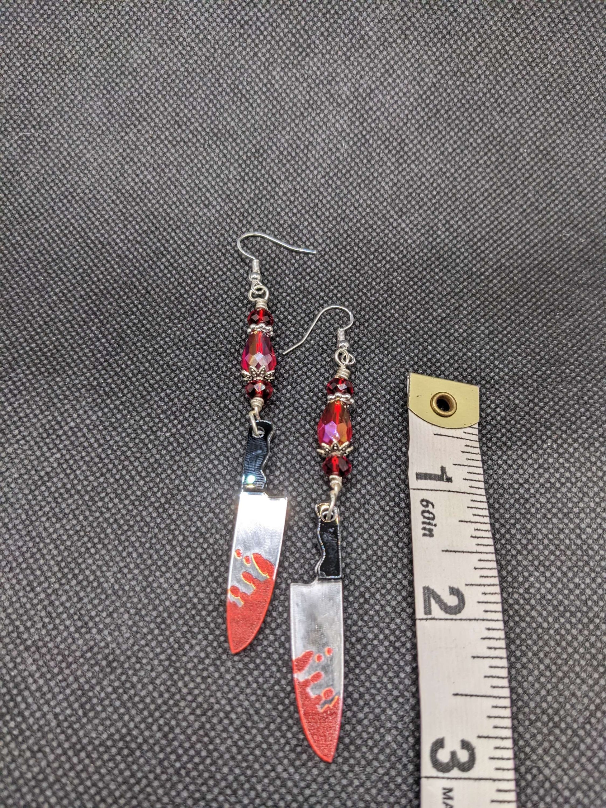 Red Crystals & butcher knife Earrings - Earrings