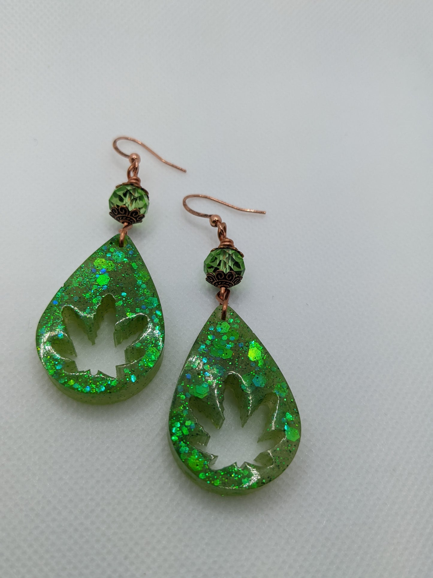 Green Teardrop Leaf Earrings - Earrings