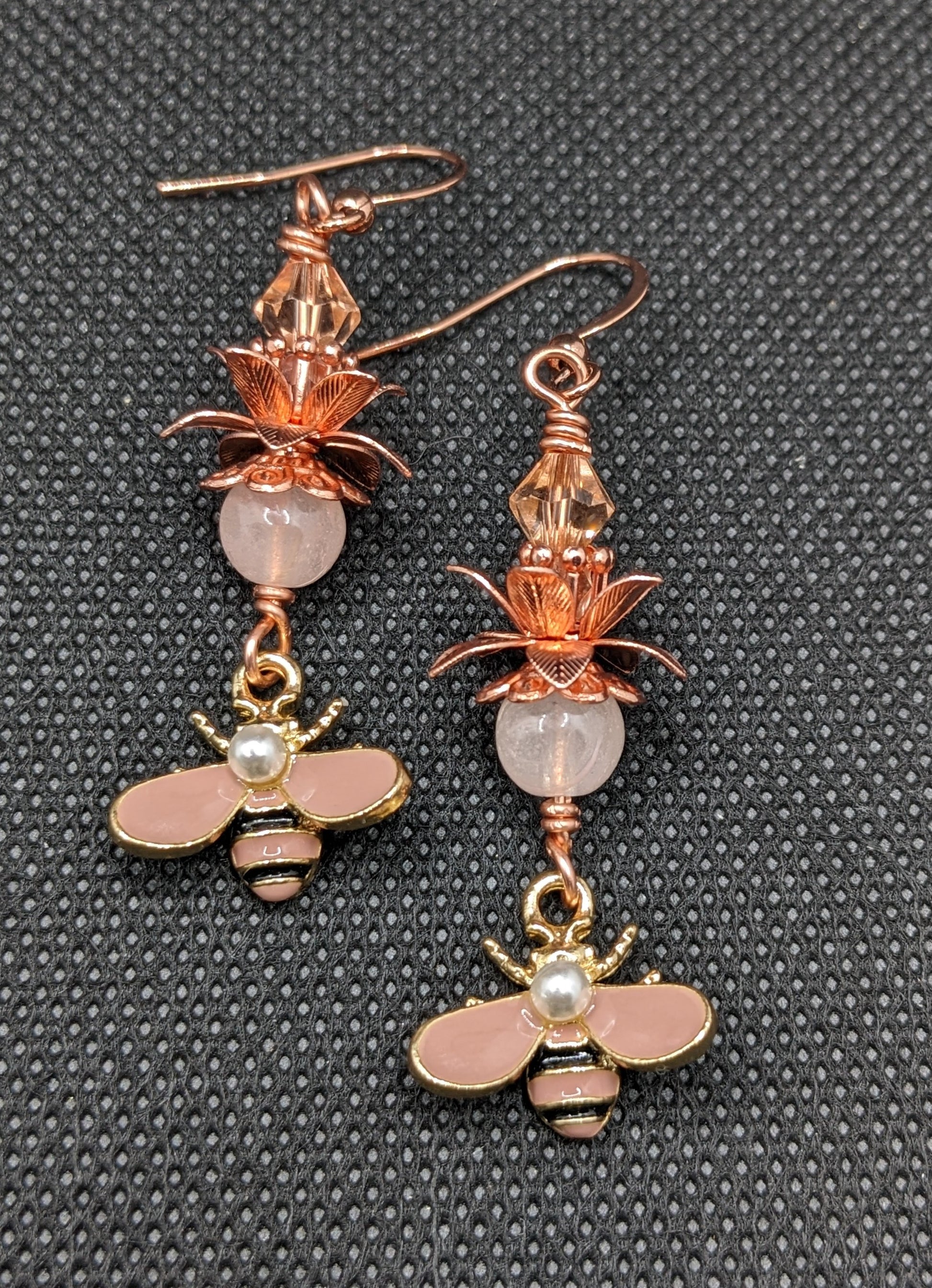 Rose Quartz Bee Earrings - Earrings